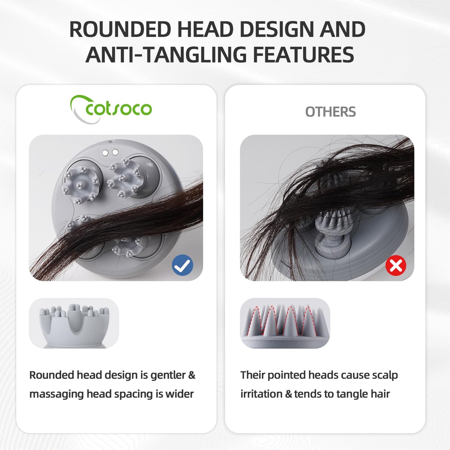 cotsoco Masajeador eléctrico de cabeza de cuero cabelludo, masajeador de cabeza impermeable con 4 cabezas, 84 nodos para el crecimiento del cabello y liberación de estrés, color morado