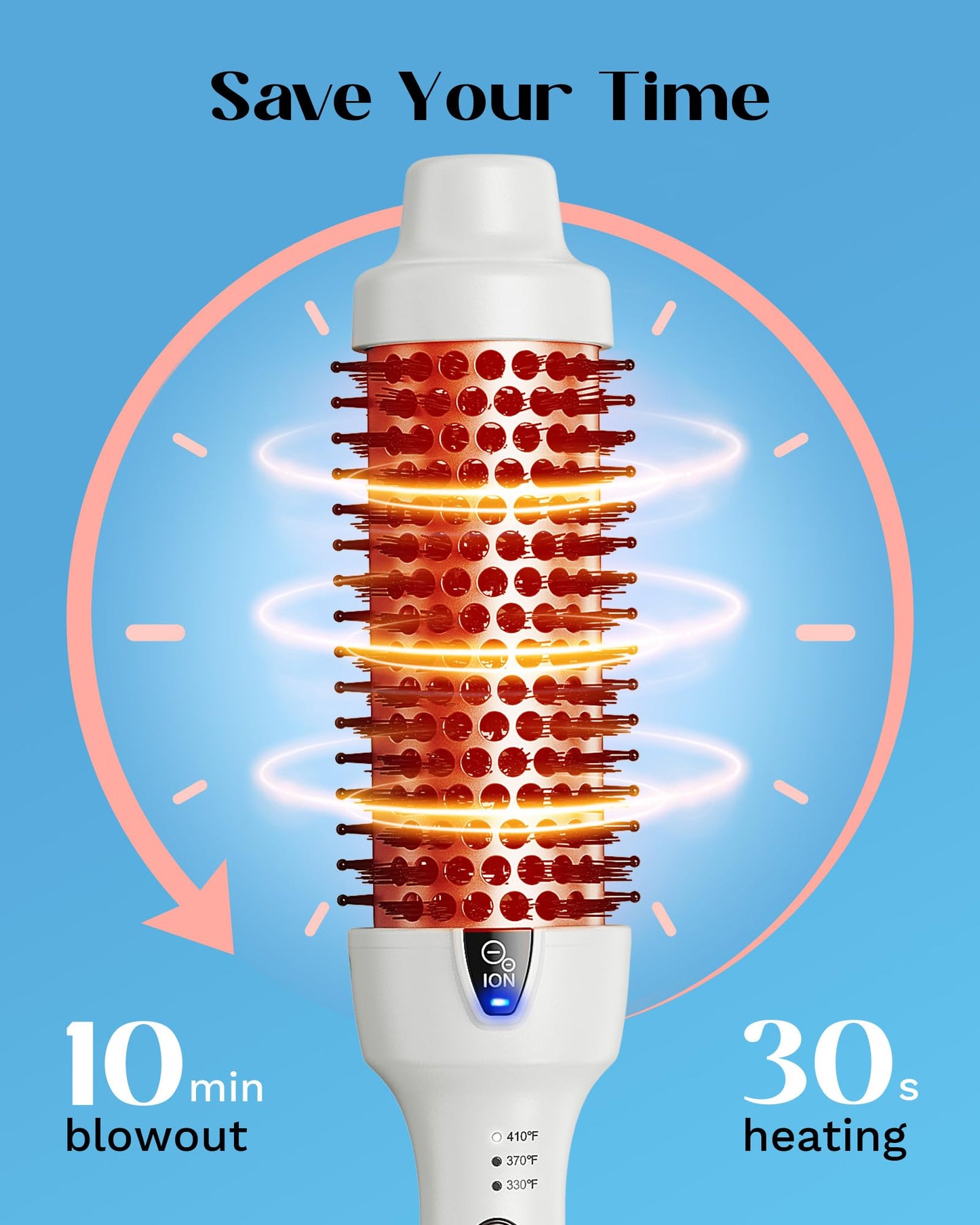 Wavytalk - Cepillo térmico iónico redondo de 1.5 pulgadas que crea un aspecto soplado en 10 minutos, doble voltaje (blanco)