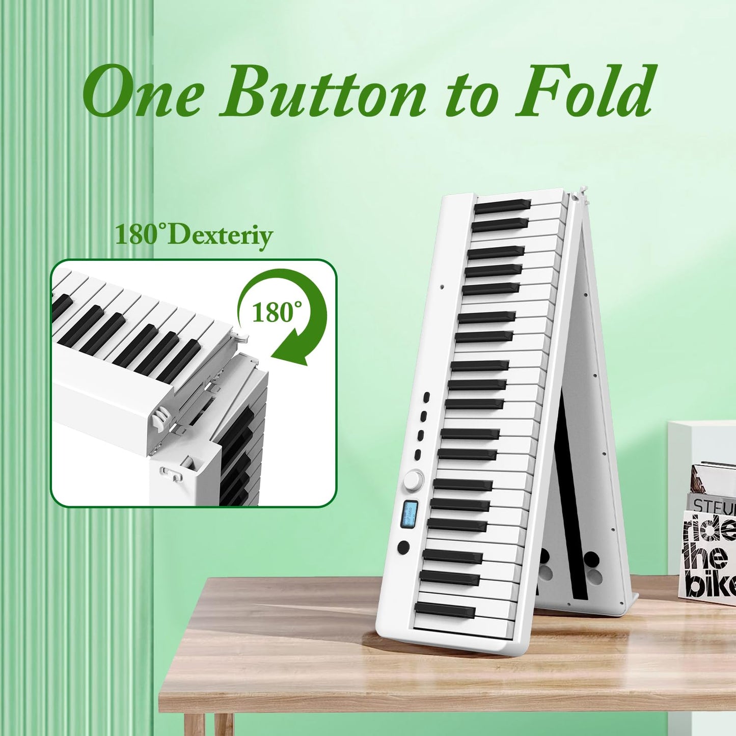 FVEREY Teclado de piano plegable de 88 teclas, teclado semipesado de tamaño completo, teclado musical portátil de piano de viaje, soporte MIDI Bluetooth piano eléctrico para principiantes, blanco