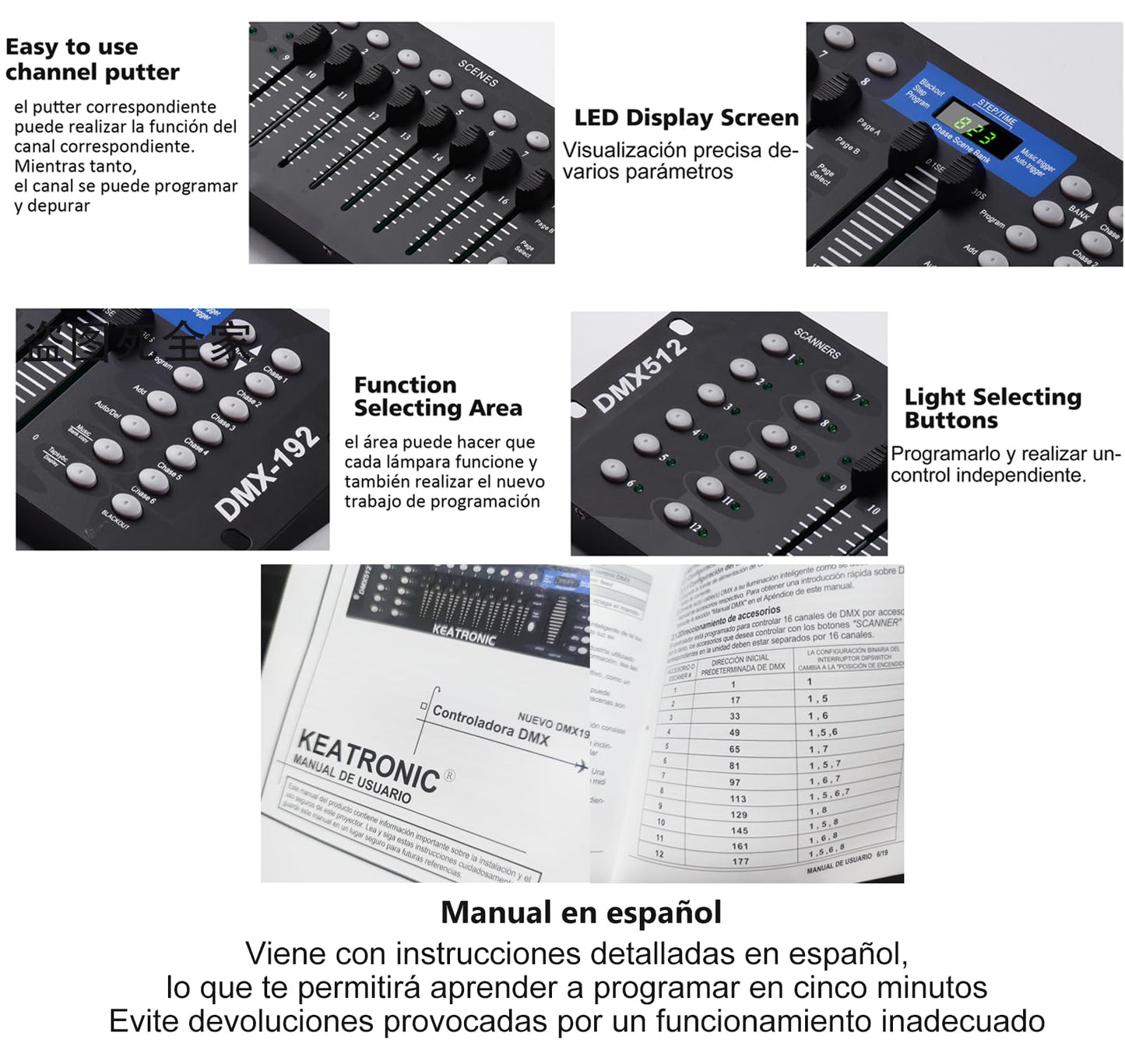 KEATRONIC Controlador Dmx 192 Canales Luces Dj Consola 512,Con Línea de señal metálica