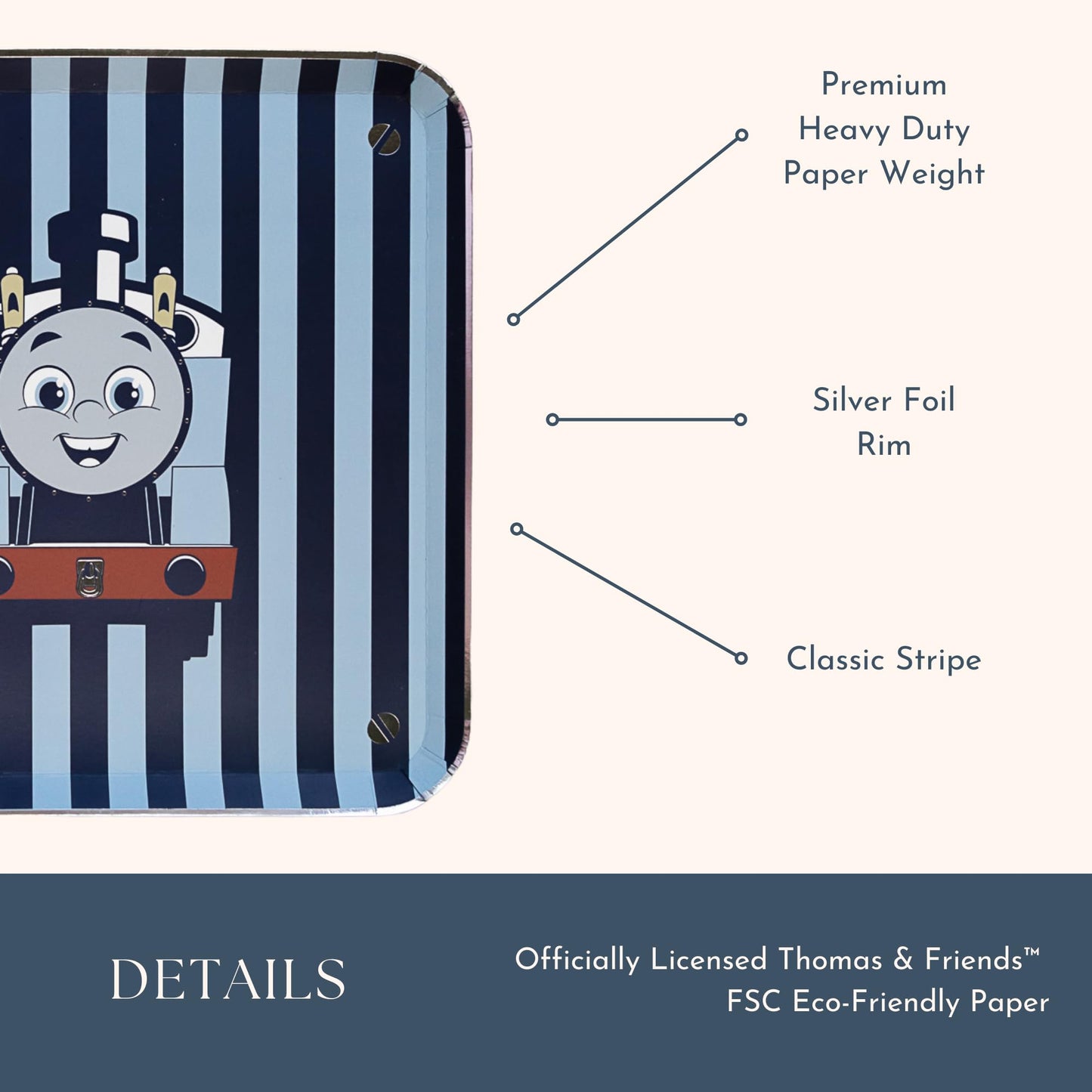 Bonjour Fete THOMAS & FRIENDS™ - Platos de rayas grandes - Platos temáticos de tren THOMAS & FRIENDS™ - Suministros para fiestas de cumpleaños - Platos de papel desechables grandes - Licencia oficial