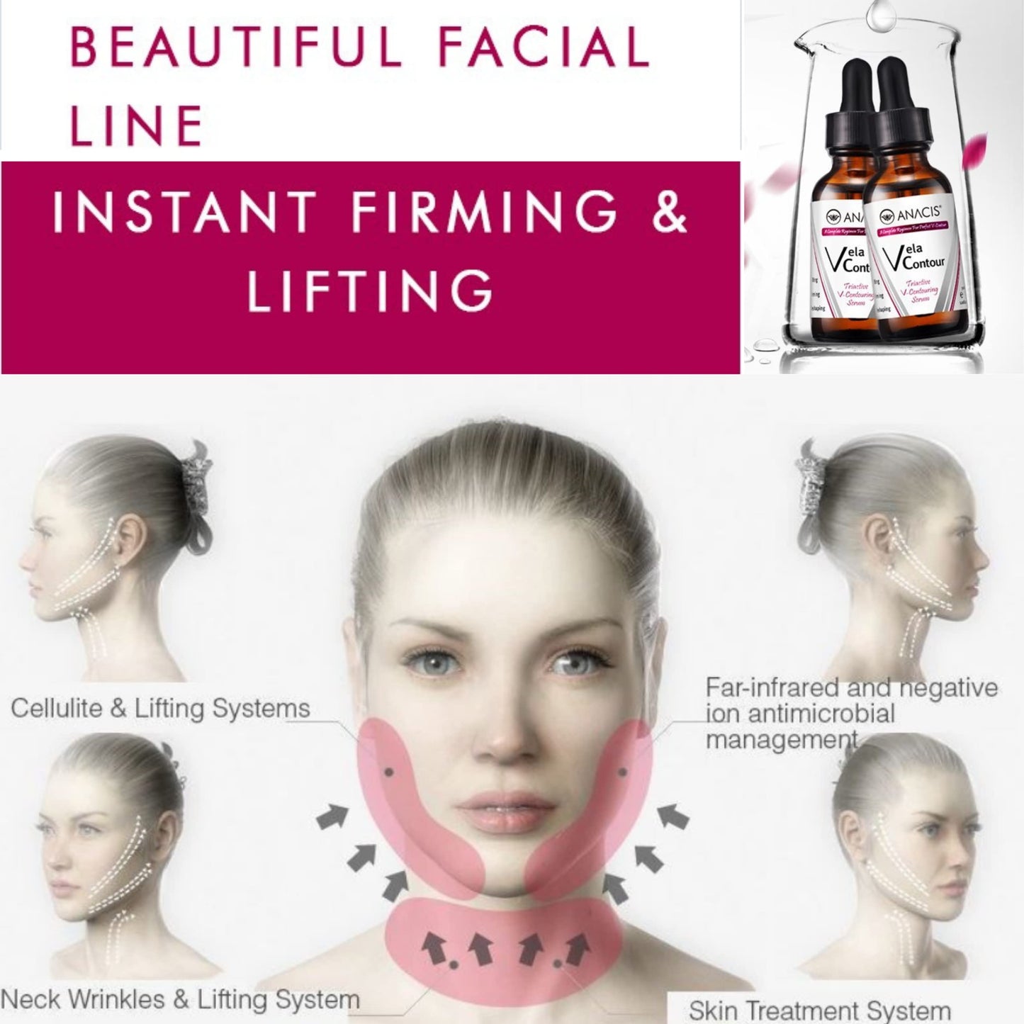 Neck Firming and Tightening, Lifting V line Serum, Chin contouring, Reduce Appearance of Double Chin, Loose and Sagging Skin. Vela Contour 30 Ml