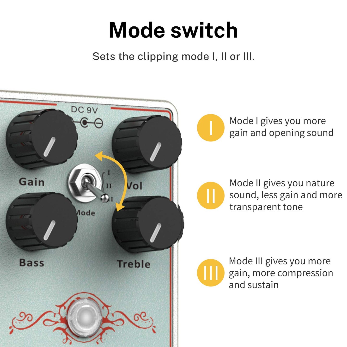 Donner Dumbal Drive Overdrive Pedal para guitarra eléctrica, estilo tonto con efecto de impulso de ecualizador de 2 bandas, puro bypass analógico