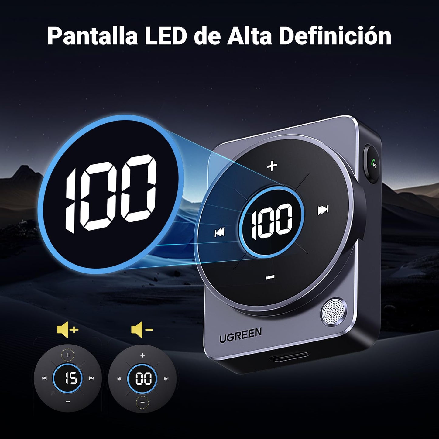 Adaptador Bluetooth UGREEN Azul Pantalla LED para Auto
