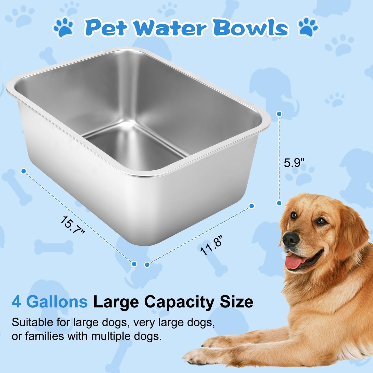Cuencos de Agua de Acero Inoxidable YUEPET de Gran Capacidad extra Grandes para Perros