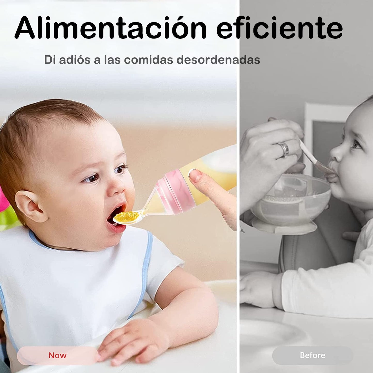 Biberón, diseño de ventosa de 90 ml Dispensador de alimentación de alimentos para bebés Cuchara de silicona para dispensar y alimentar alimentos para bebés (Rosado)