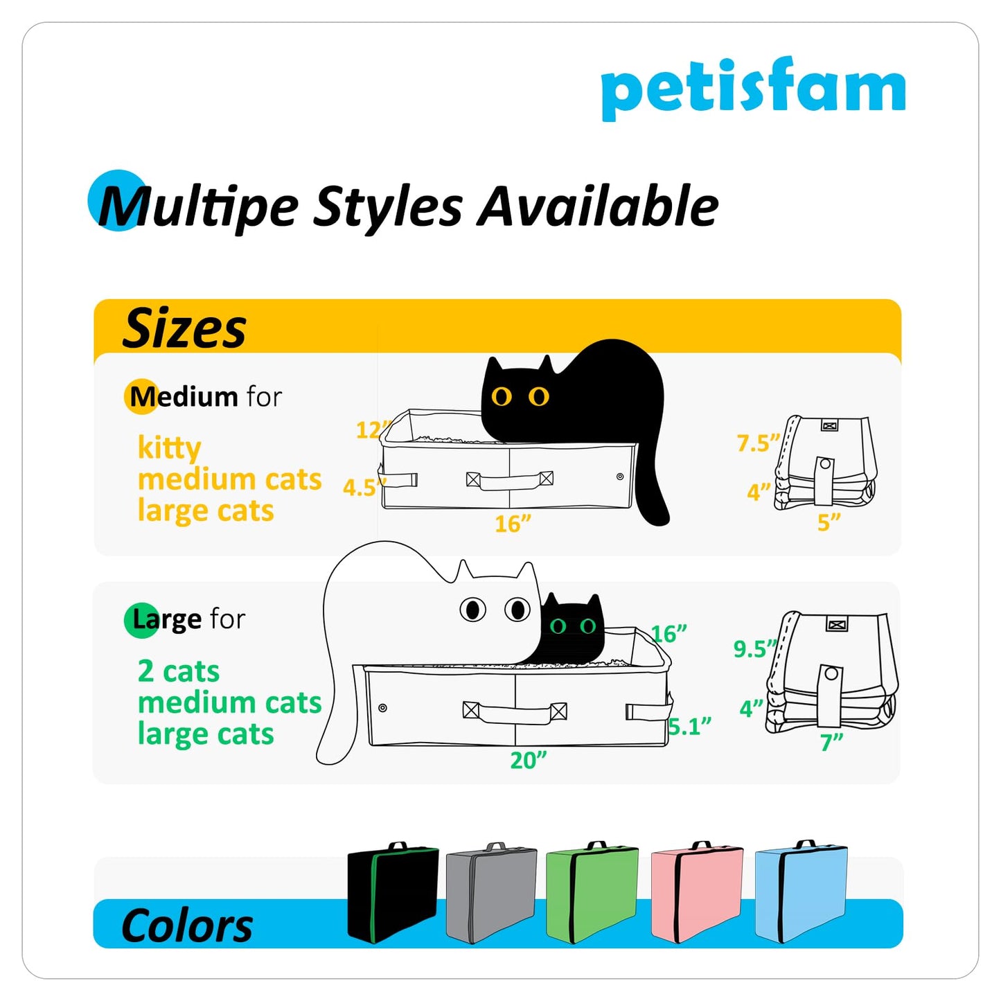 Caja de arena portátil portátil de viaje para gatos medianos y gatitos con tapa con cierre para mantener la arena y el olor contenidos