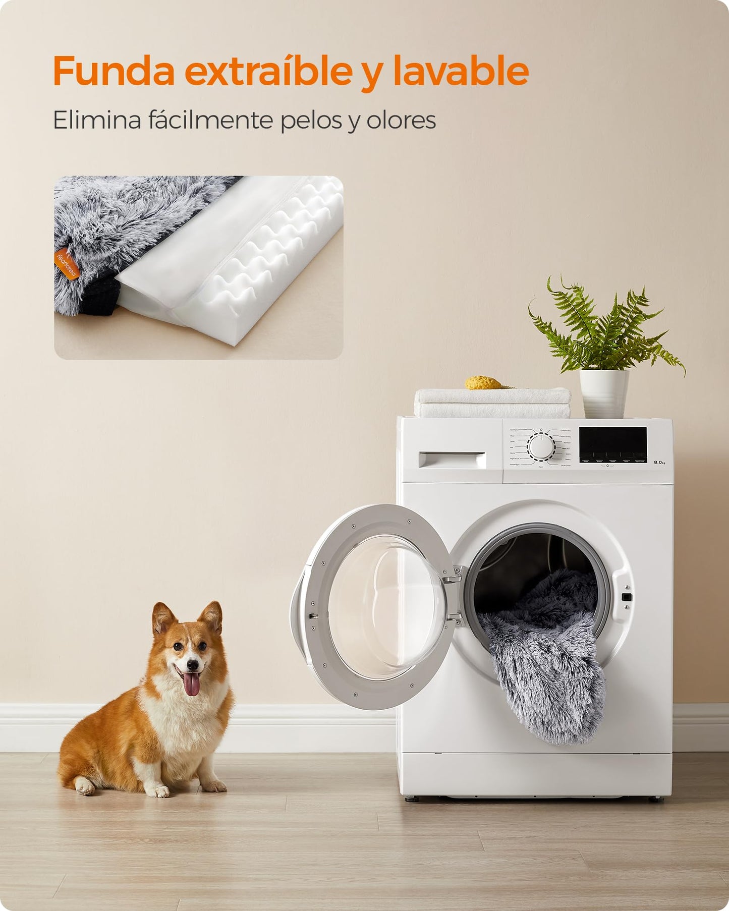 Feandrea Cama para Perros, Cama para Mascotas, 91 x 68 x 23 cm, Sofá Grande para Perros Medianos, con Funda Lavable y Extraíble, Gris Ombré PGW232G01