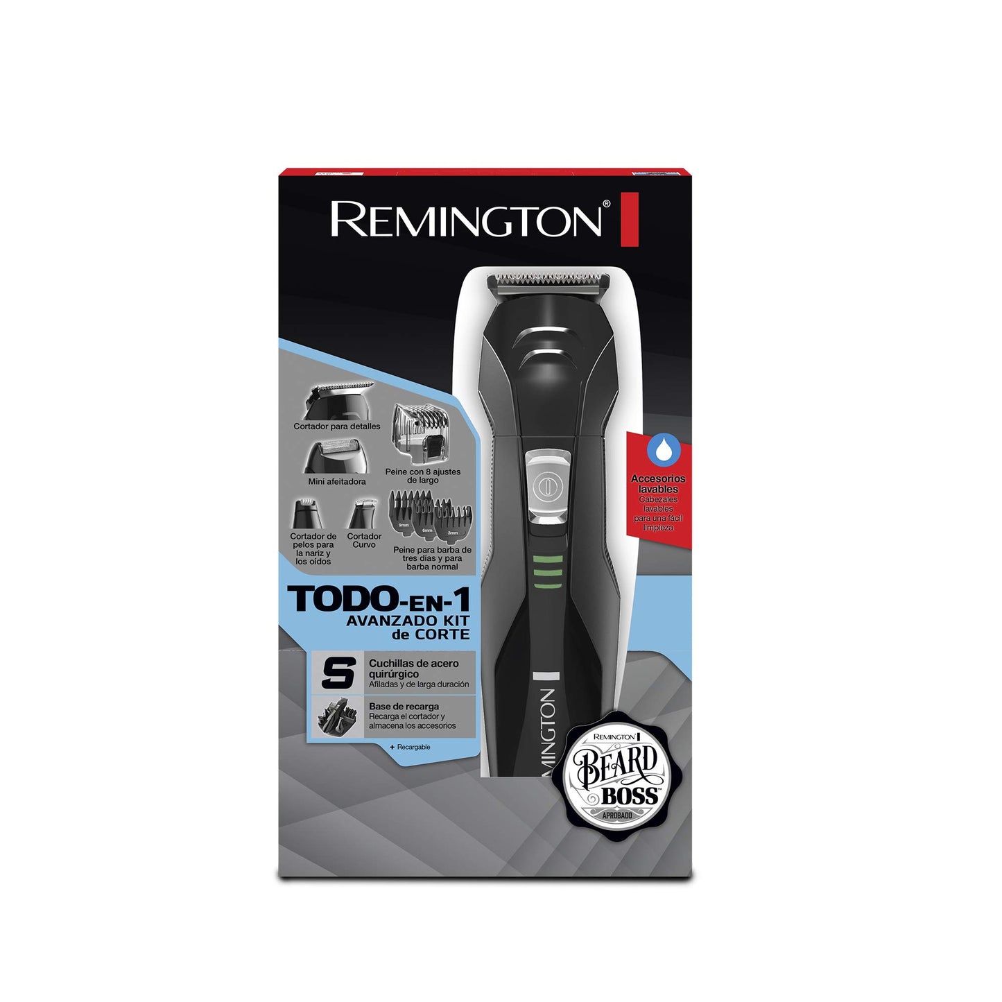 Remington Recortadora recargable para barba, bigote, nariz y oidos, pg6020b Negro