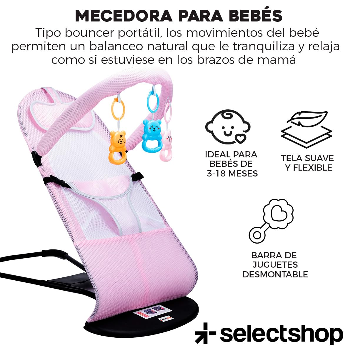 Silla Mecedora SELECTSHOP Rosa Portátil De Lujo Para Bebé