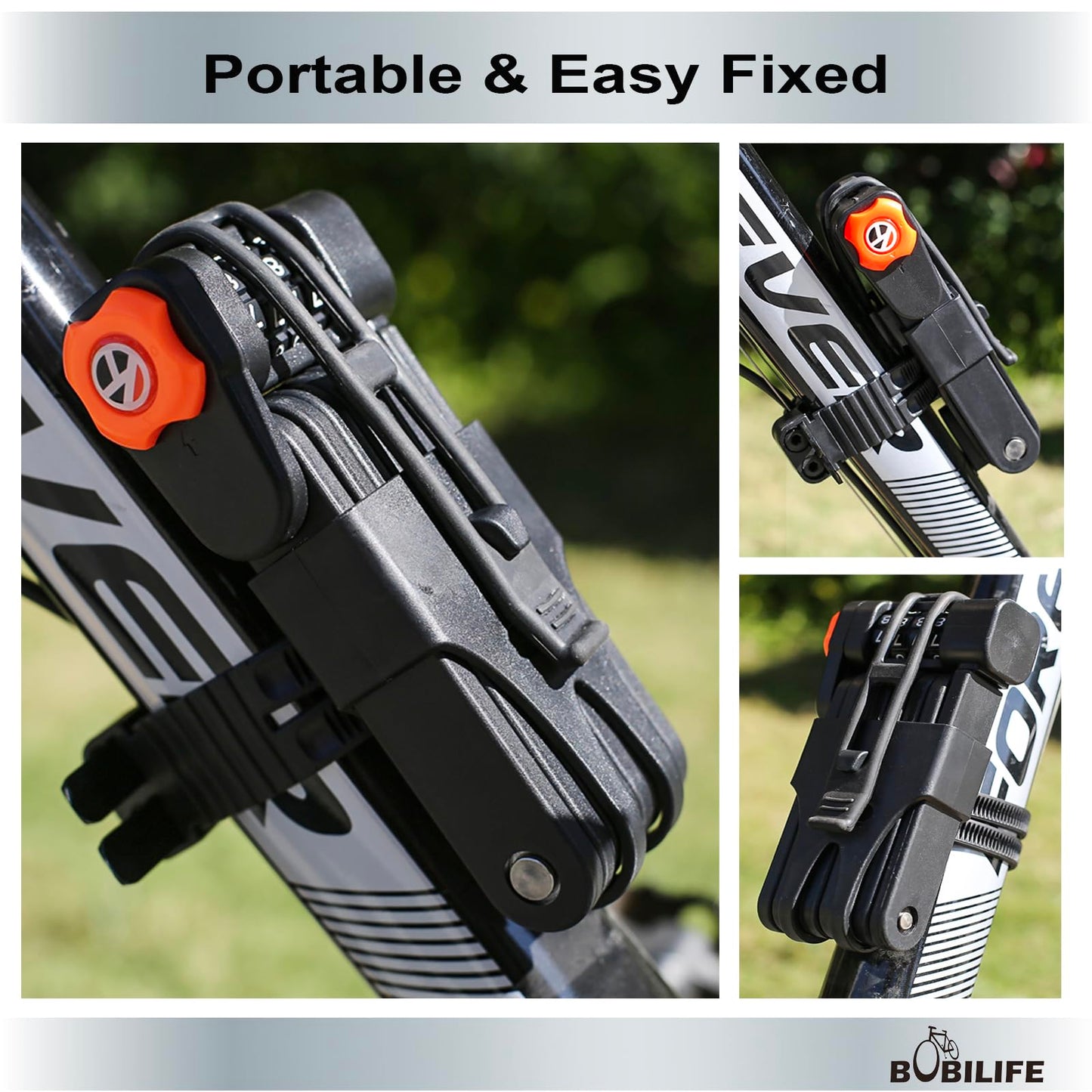 Candado plegable para bicicleta con soporte de montaje, combinación de 4 dígitos antirrobo, resistente aleación de acero antiarañazos, bloqueo de cadena plegable impermeable antioxidante para