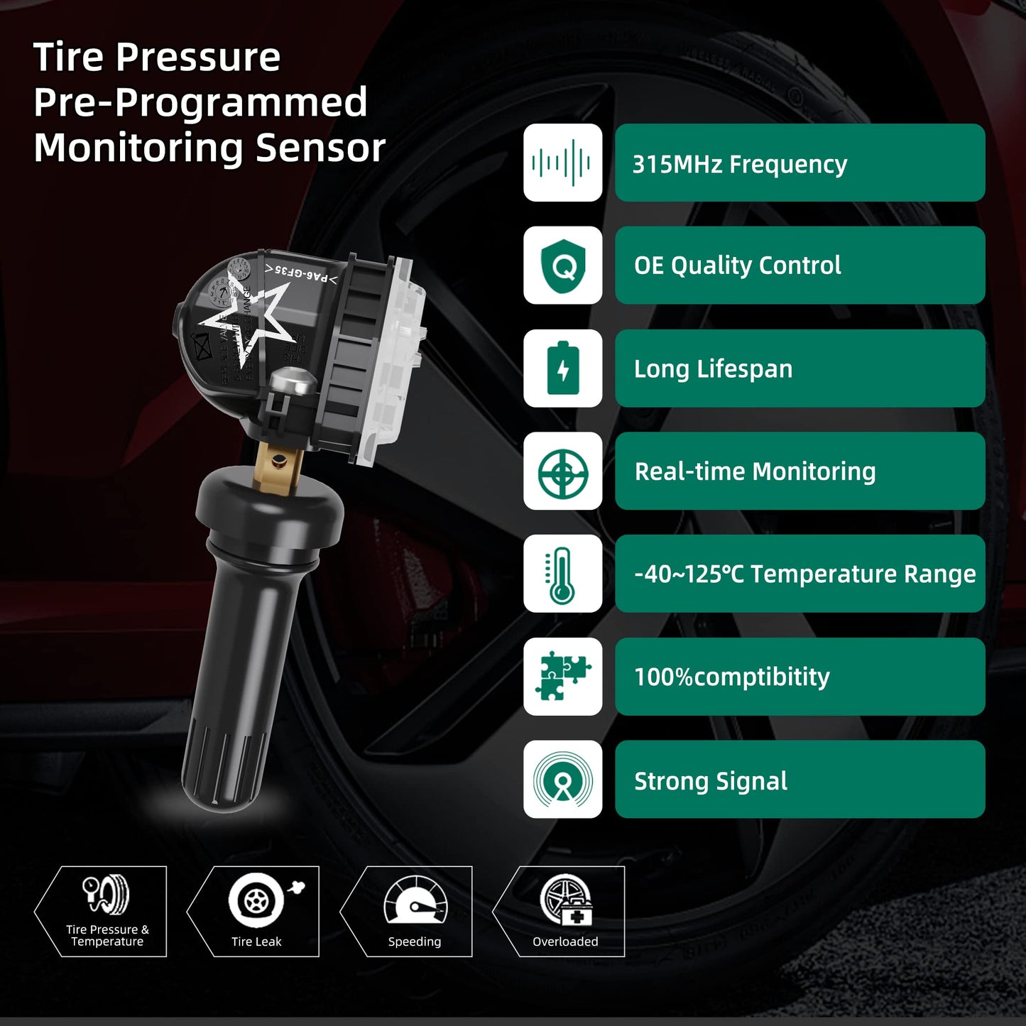 TPMS Sensor, 315MHZ 13598771 Sistema de monitor de presión de neumáticos para GM| GMC | Chevy | Buick | Cadillac Replace#13598772,13586335,13581558,20923680