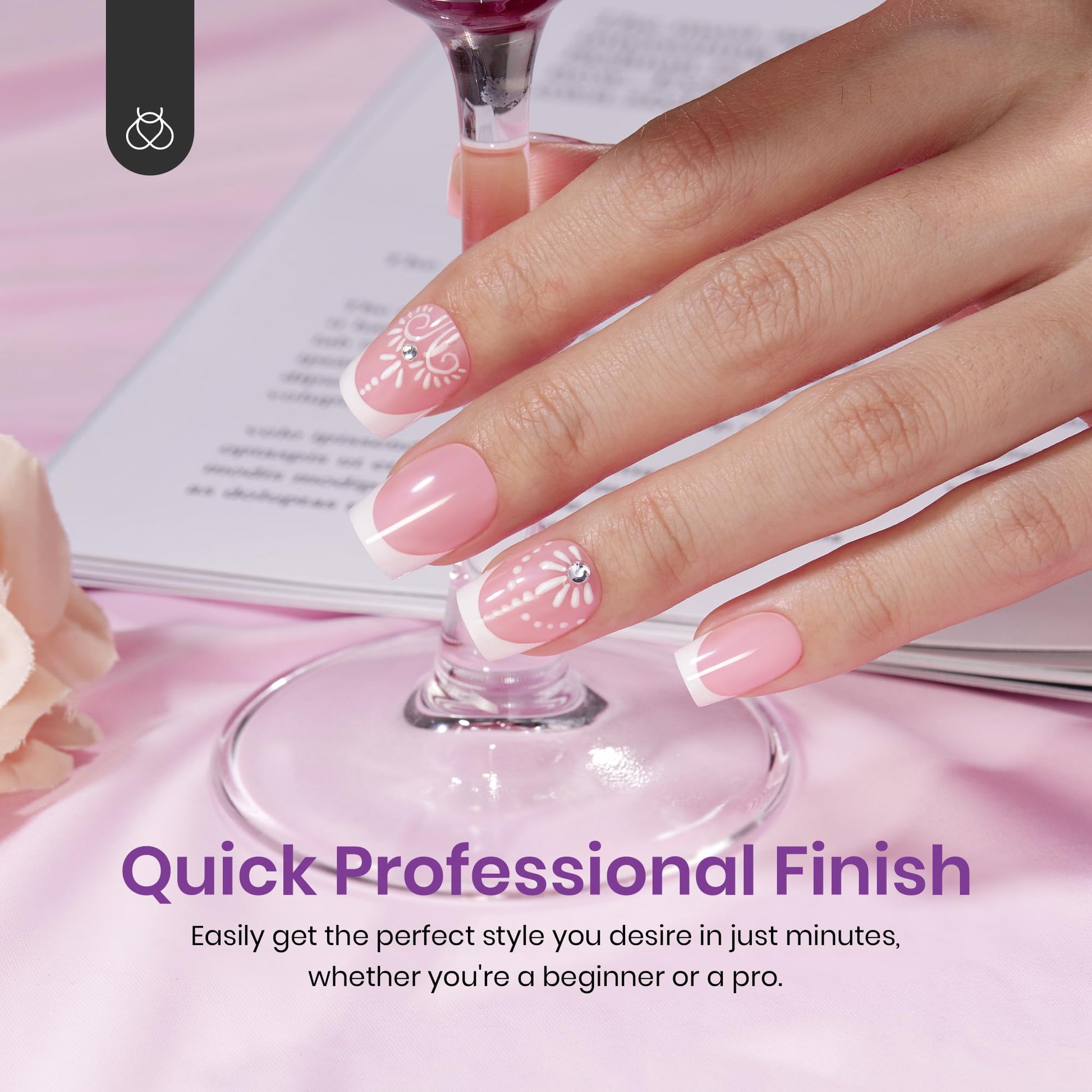 Español:Uñas francesas con punta a presión Beetles: 150 piezas de uñas cuadradas cortas rosas a presión 4 en 1, uñas de gel con punta de gel, imprimación y capa base preaplicadas, no necesita lima, manicura casera para extensiones de uñas y regalos de Año