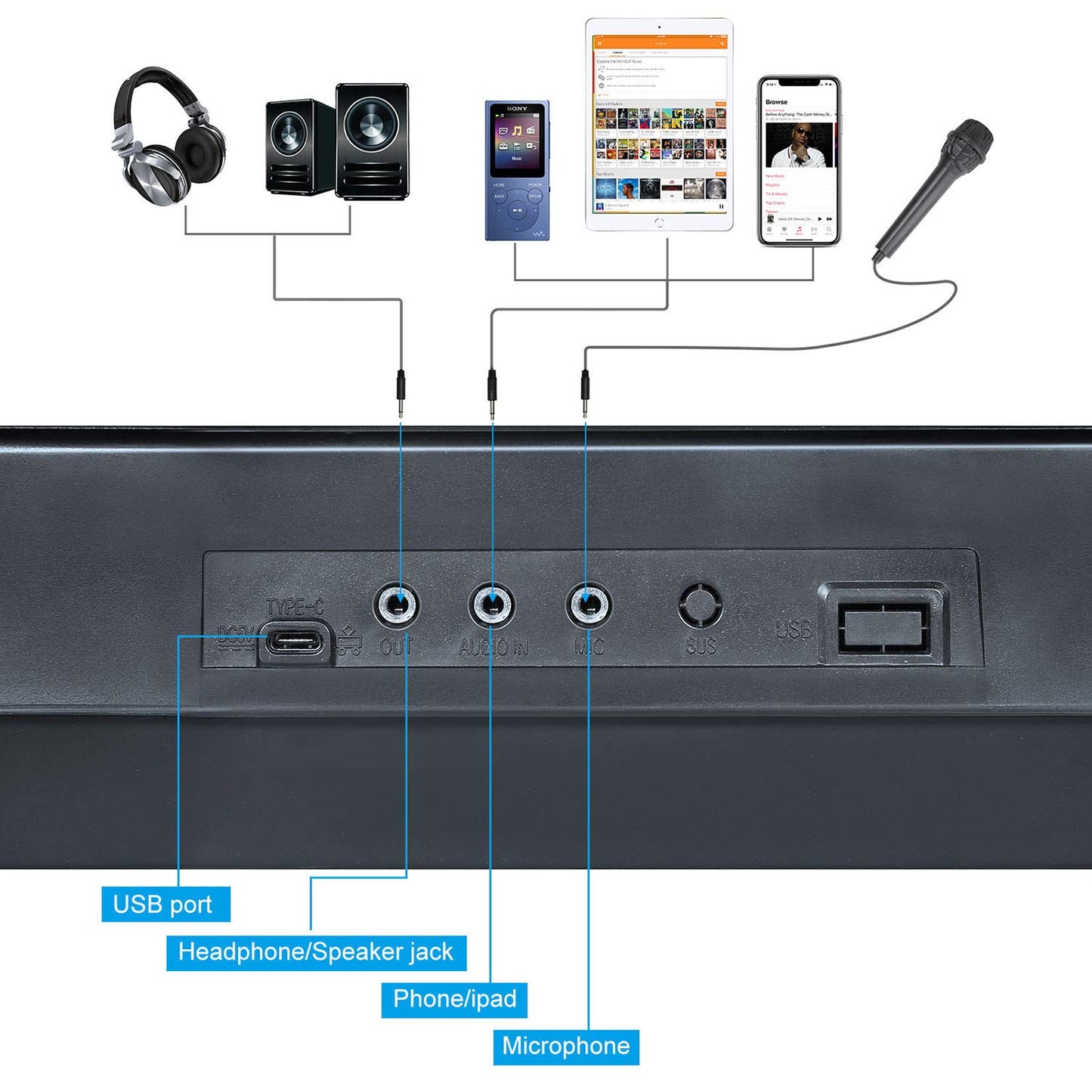 Teclado Electrónico Hricane Negro 61 Teclas Iluminadas con Modos de Enseñanza para Principiantes