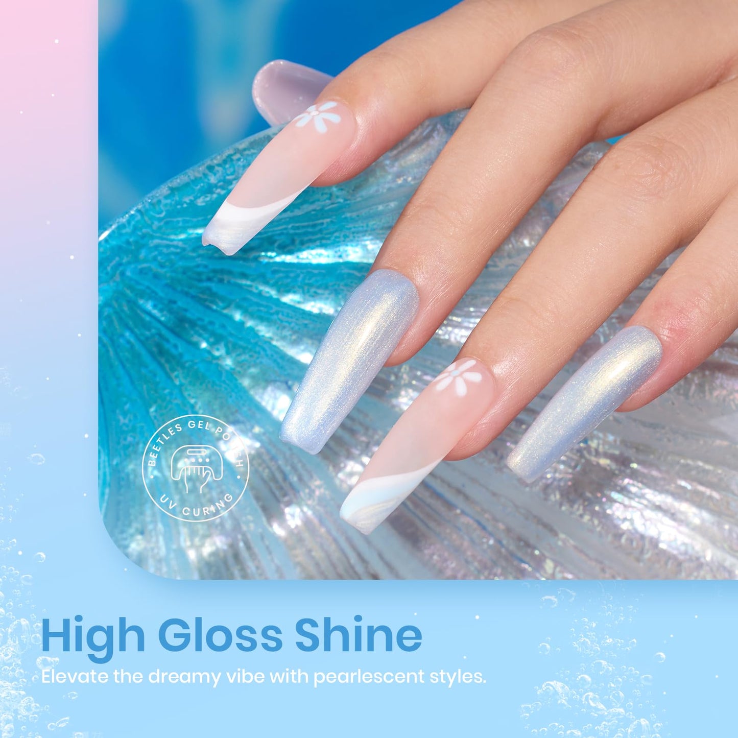 Beetles Gel Polish 6 Colores Brillo Perlado Blanco Rosa Azul Esmalte Uñas Gel Sirena Soak Off UV LED Primavera Verano Gel Remolino Efecto Hilo DIY Manicura Arte