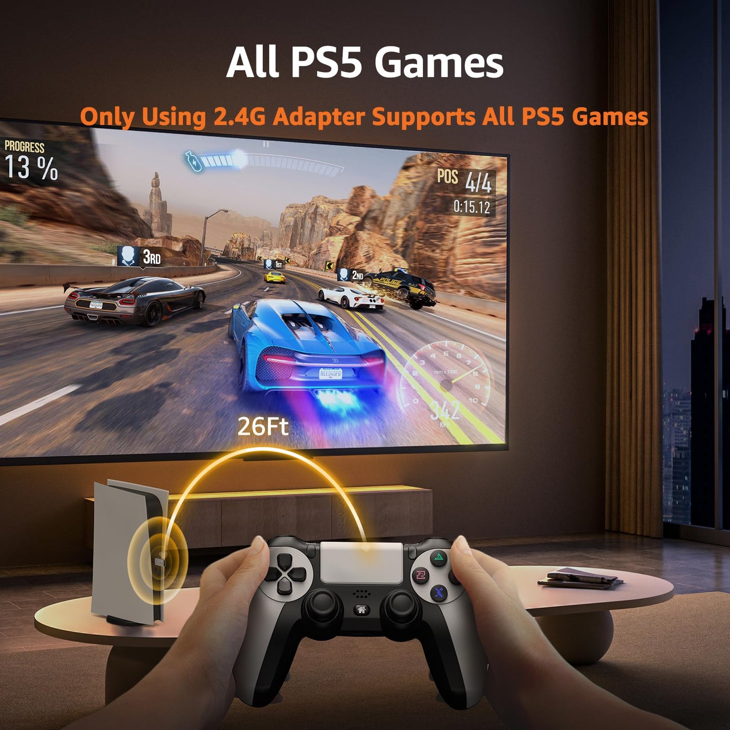 IWGAME Controller for PlayStation-5, Compatible with PS-5/PS-5 Pro/PS-4/ PC, Wireless Controllers Supports Adjustable Turbo, Remap, Hall Effect, Gaming Controller for PS-5 Games (2.4G Adapter Required