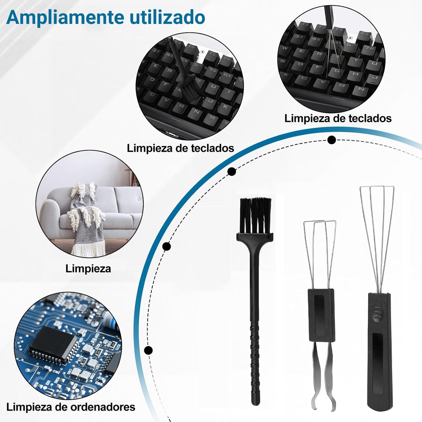 3PCS Extractores de Teclado, Cepillo de Limpieza de Teclado, Extractor de Teclado de Acero Inoxidable, Extractor de Teclado de Ordenador y Herramienta de Limpieza de Teclado (Negro)