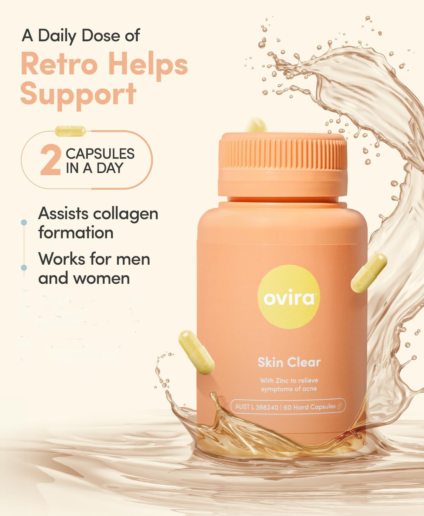 Ovira- “Skin Clear con ZINCBRIGHT 60 Cápsulas para Piel Clara y Brillante | Rosácea y Hormonal Acné Trea