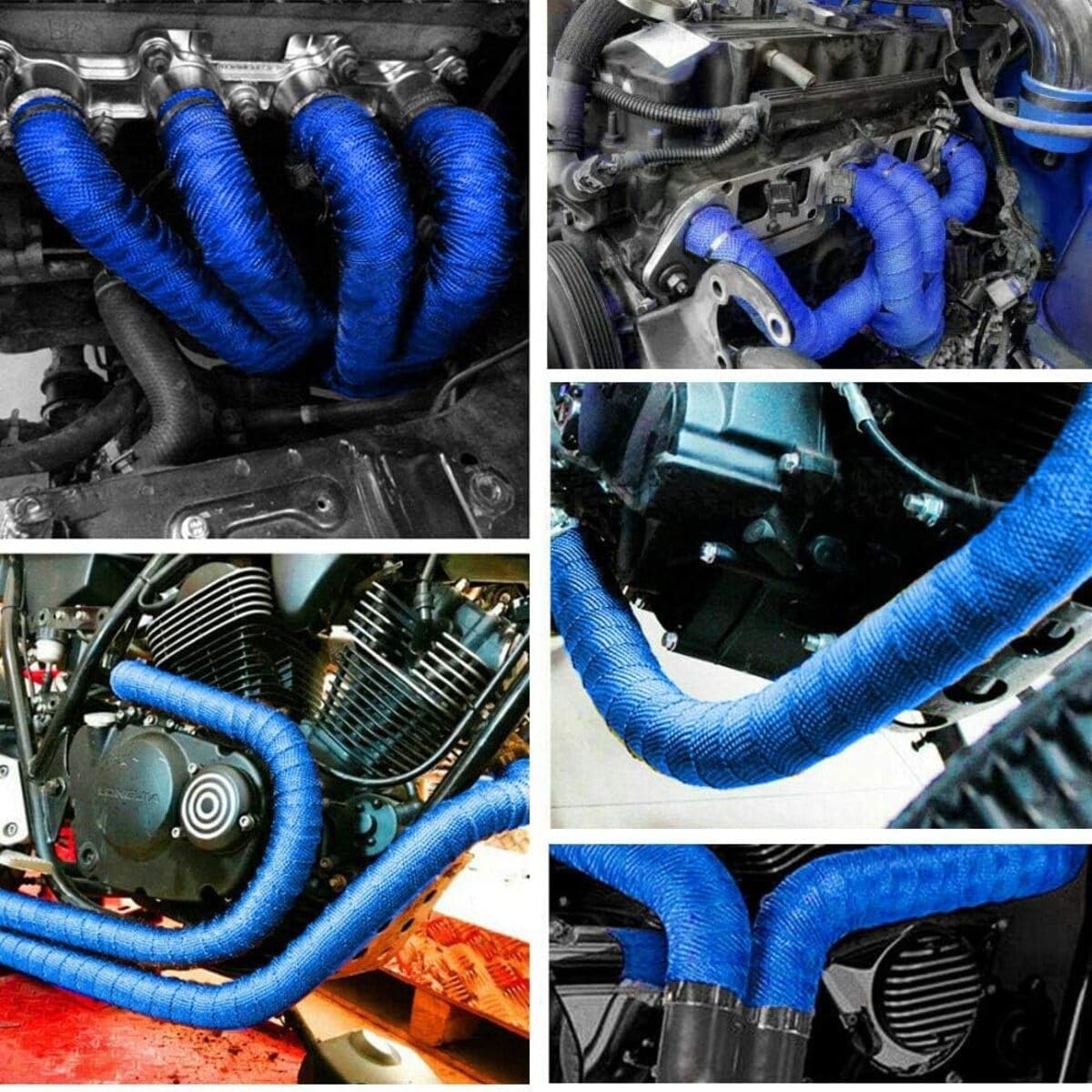 Rollo Cinta Térmica Universal Motocicleta Azul de Fibra de Vidrio con Lazos Inoxidables