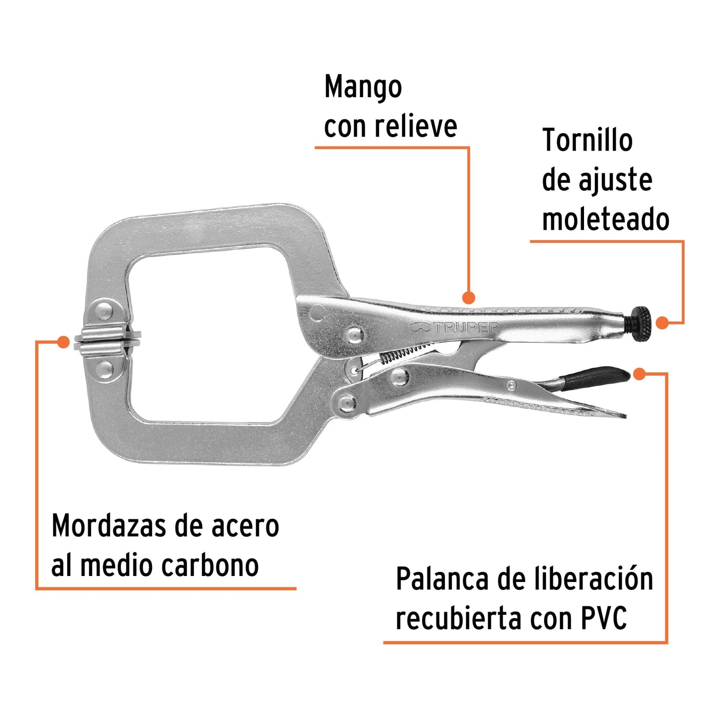 Pinza de Presión Truper Roja Tipo C de 9 Pulgadas con Mordaza Autoajustable