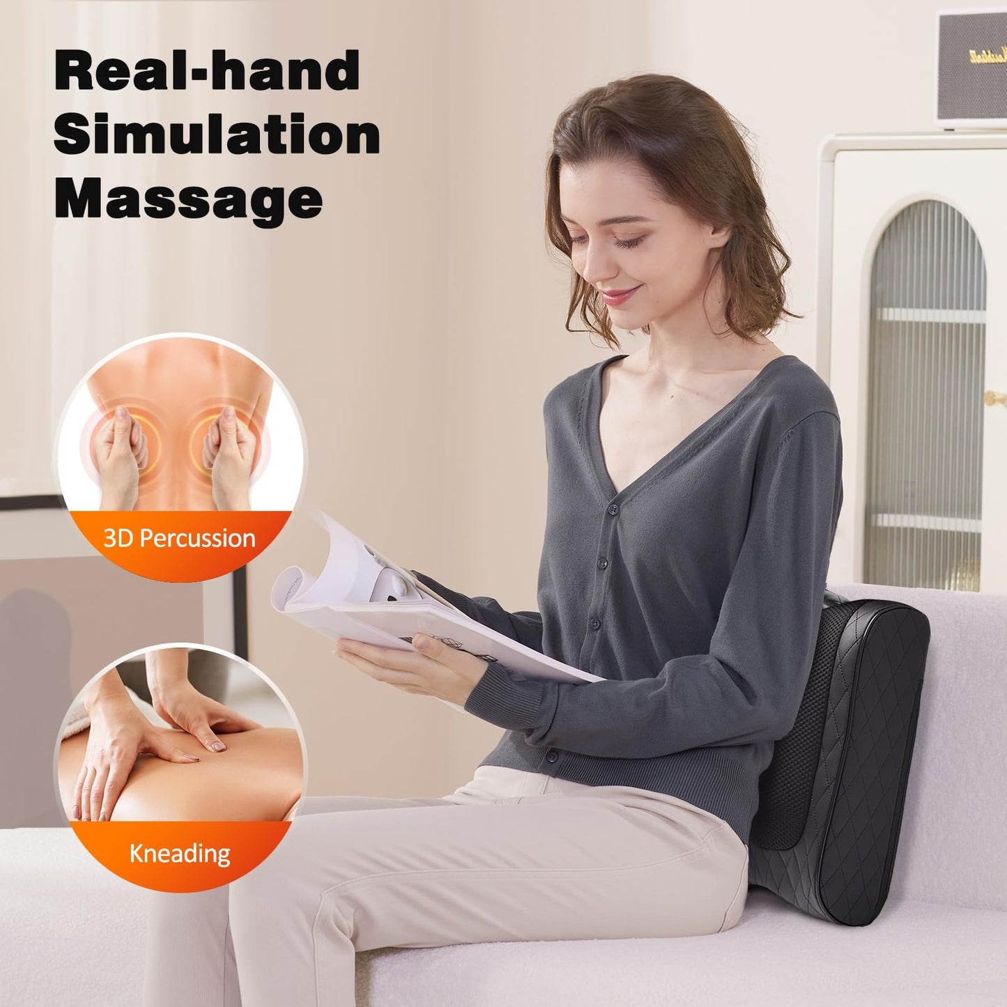 Boriwat - Almohada de masaje de espalda, masajeador eléctrico Shiatsu para aliviar el estrés