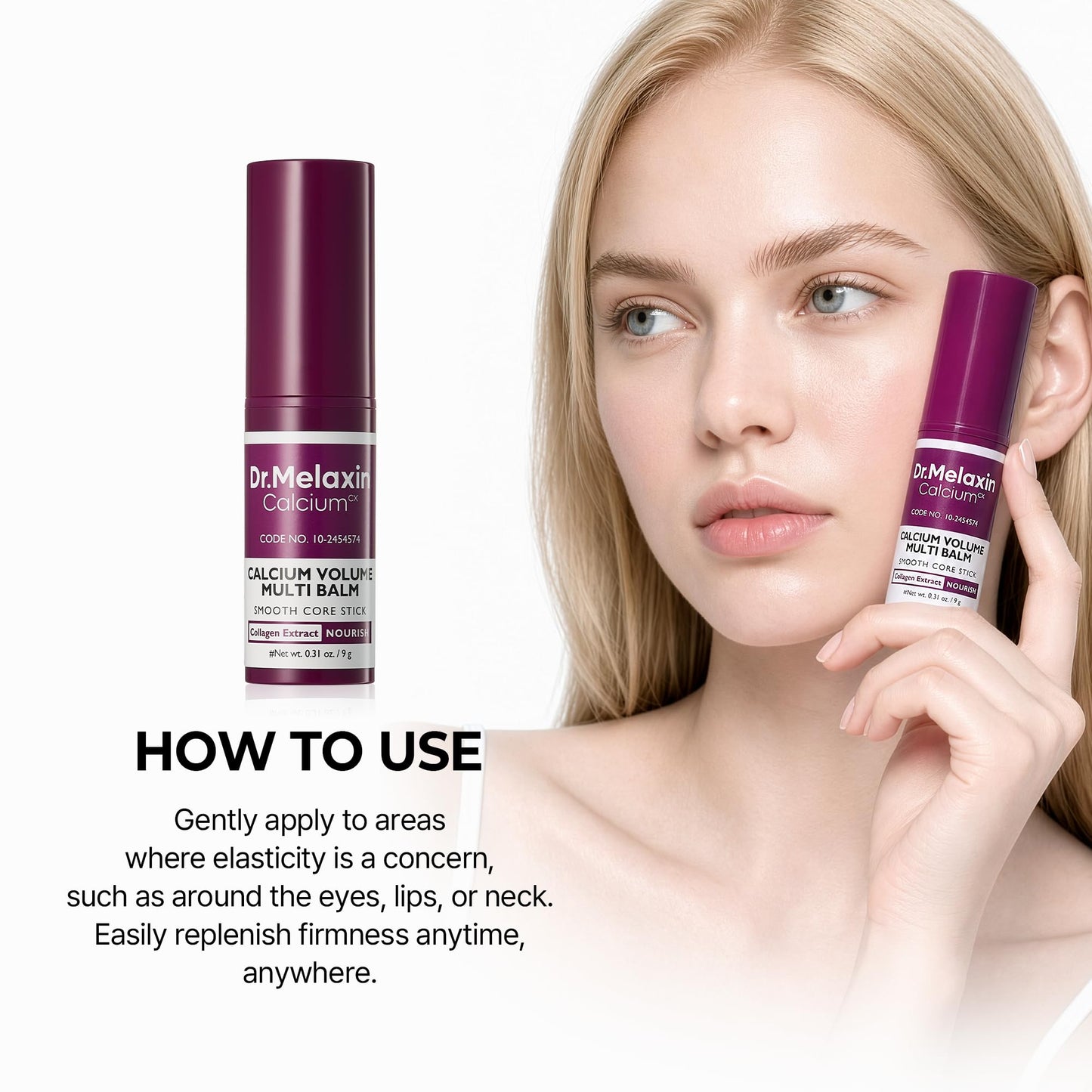 Dr.Melaxin Calcium Multi Balm Stick, Collagen & Elastin Wrinkle Stick, All-in-One Hydrating Lip , Eye & Neck , Makeup Base & Face Moisture , Korean Skincare, 0.31 OZ