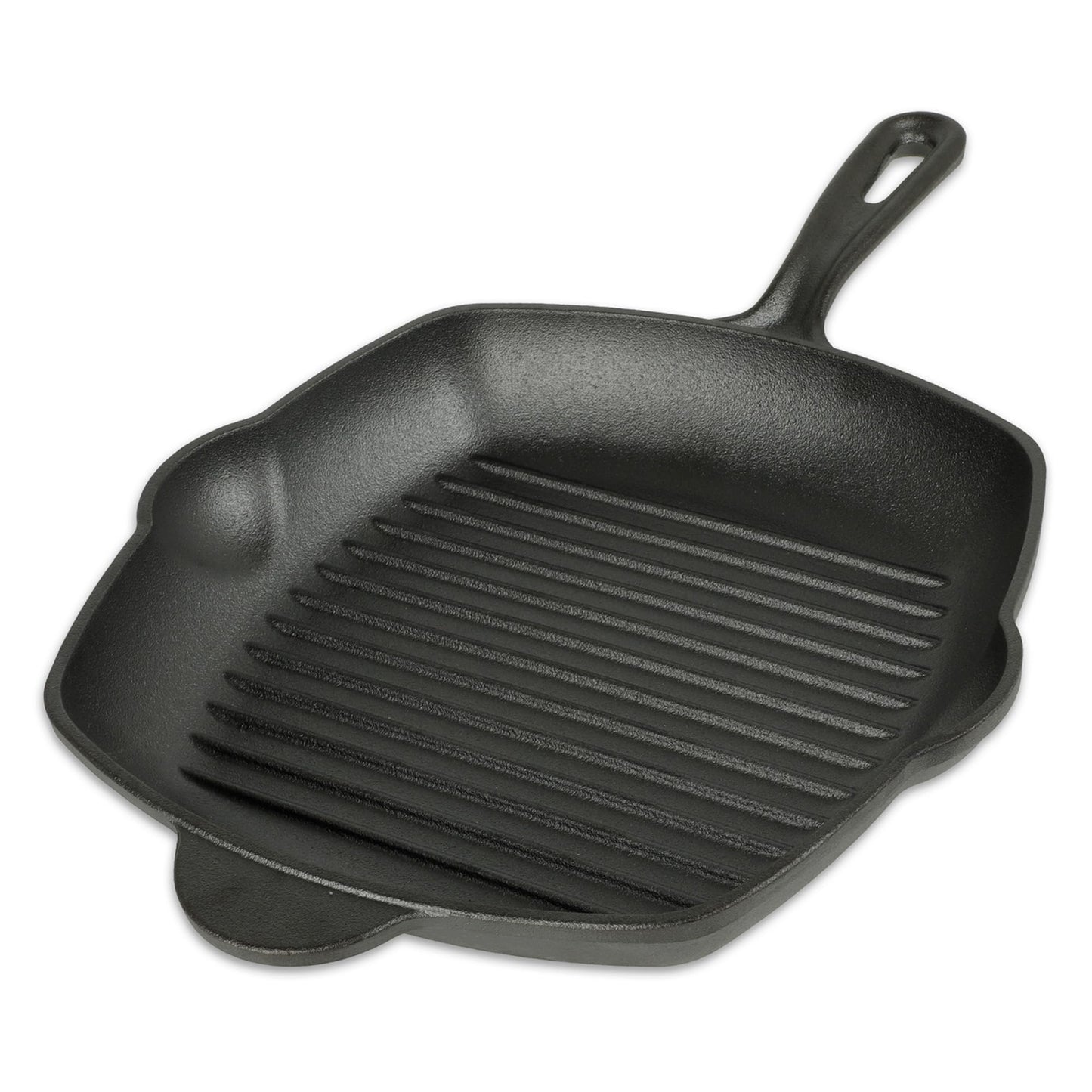CASA LITUS Sartén de Hierro Fundido Precurado tipo Parrilla Extra Grande (2 Litros), Plancha para Asar con Superficie Acanalada, Mango y Vertederos Laterales, para Estufa de Gas, Horno o Fuego Directo