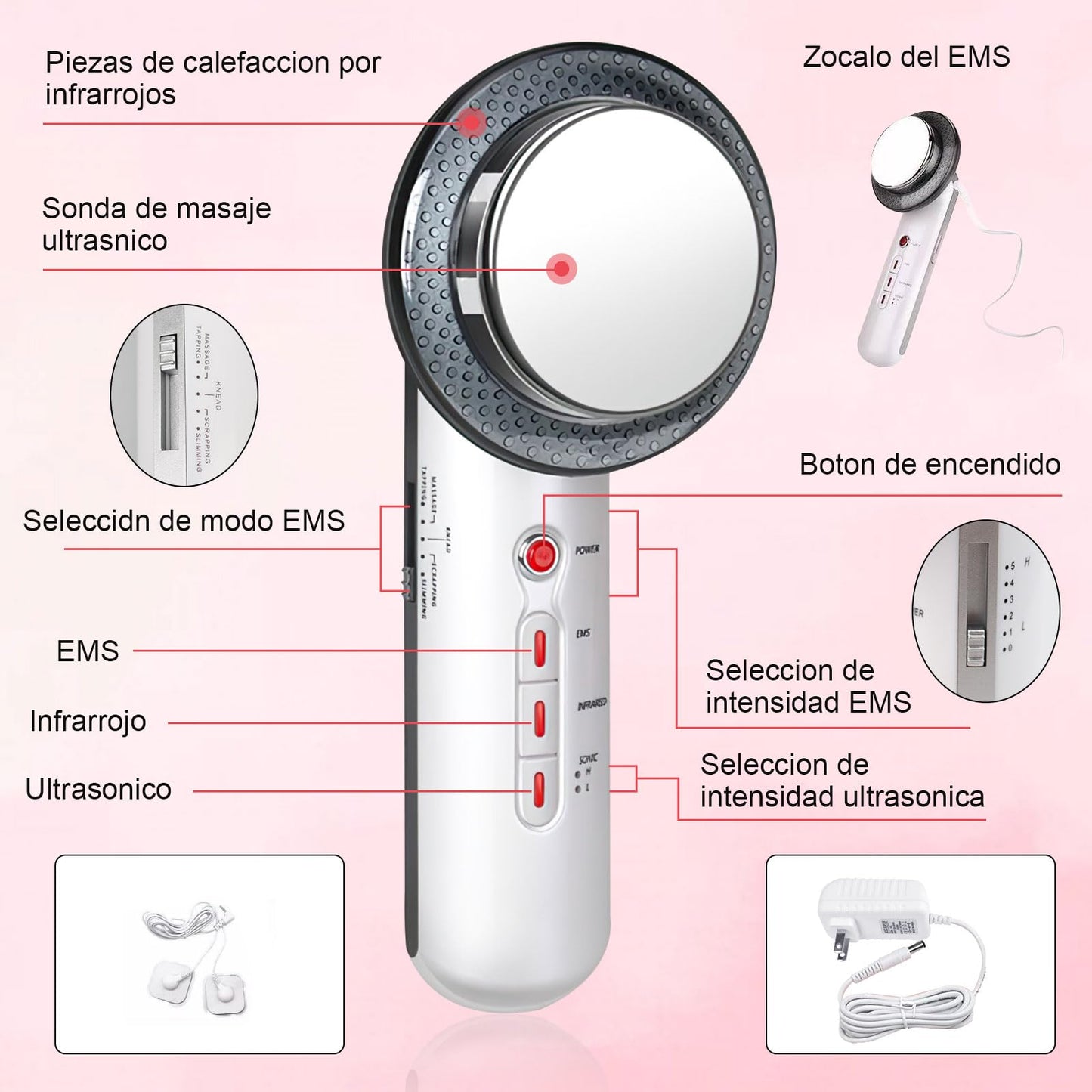 Masajeador Ultrasónica de Cavitación 3 en 1, EMS Terapia de Luz Infrarroja, Ultrasonido Fisioterapia Máquina Dispositivo Eléctrico,Masajeador Multifuncional para Rostro Mano Brazo Cuello Pie Cuerpo