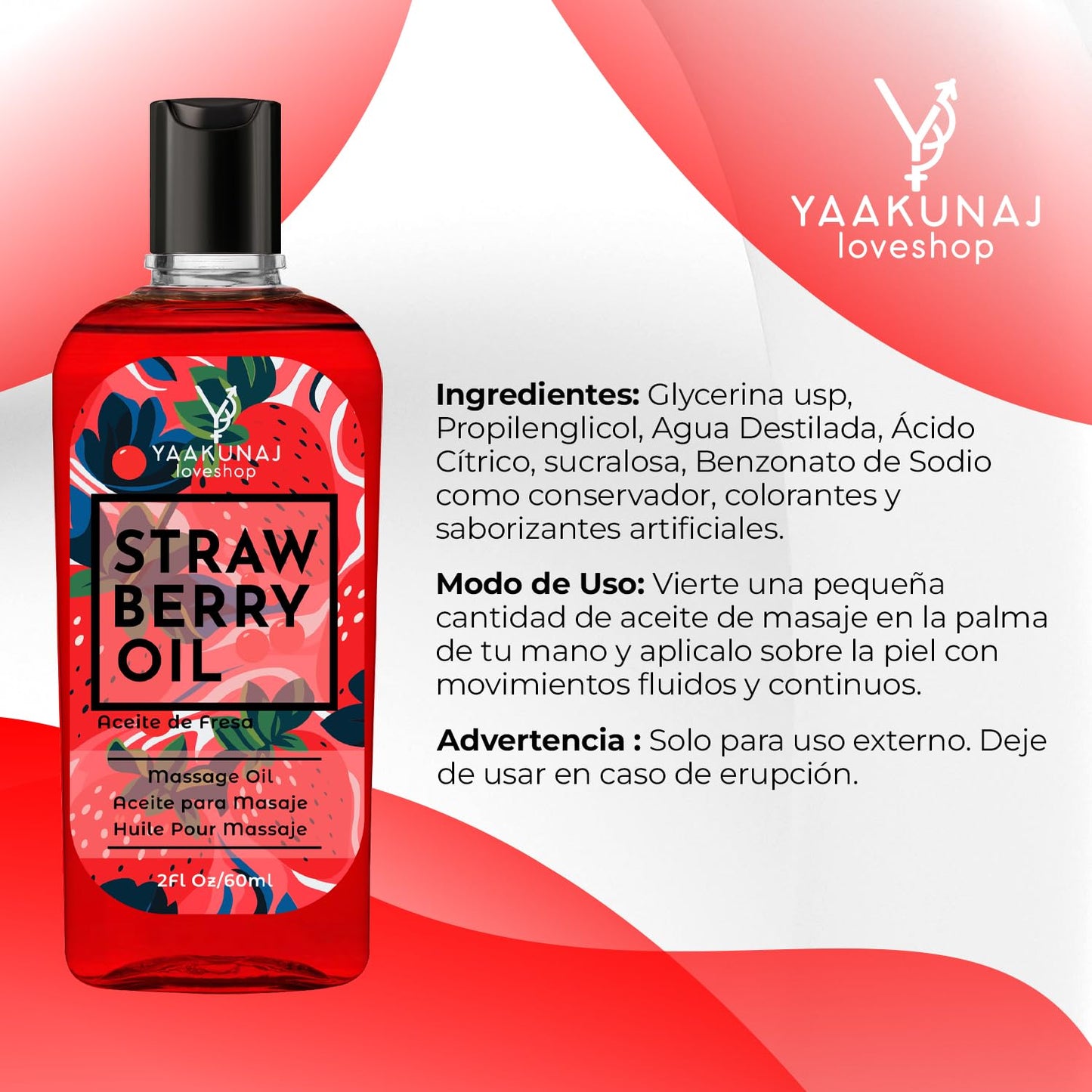 Aceite Para Masaje Yaakunaj Loveshop Fresa Comestible