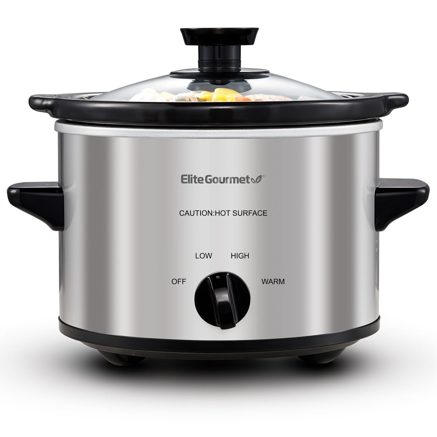 Elite Gourmet - Olla de cocción lenta eléctrica MST-250XS, temperatura ajustable, platos principales, salsas, guisos y salsas, tapa de vidrio para lavavajillas y olla de cerámica, capacidad de 1.5 cuartos de galón, acero inoxidable