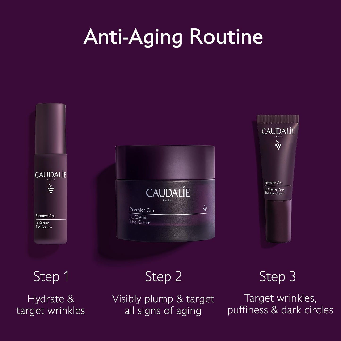 Caudalie Premier Cru Set de Cuidado de la Piel para Corregir Todos los Signos de la Edad con Crema Hidratante Antiedad Premier Cru en Tamaño Completo + 2 Productos de Viaje Gratis (Valor de $4366.67)