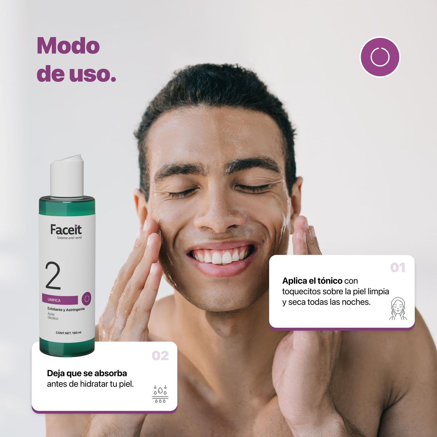 FACE.IT | Tónico Facial Ácido Glicólico, Aloe Vera I Tratamiento Anti Acné I Skin Care I Exfoliante Facial I Elimina las Impurezas | Unifica Textura de la Piel I PASO 2 Unifica I 180 ml