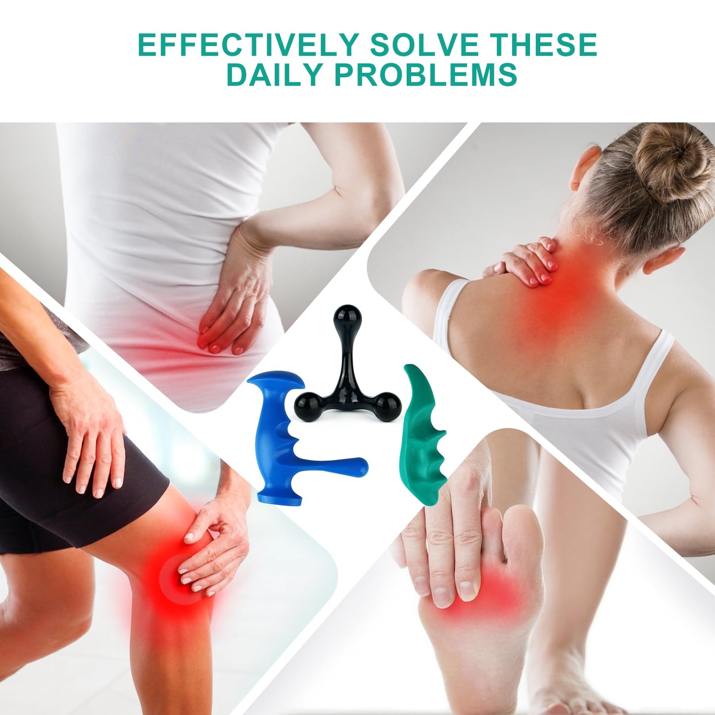Aivwis - Herramienta de masaje para ahorrador de pulgar, herramienta manual de 3 patas para tejido profundo, juego de masaje 3 en 1 con perillas ergonómicas, recuperación muscular, alivio del estrés y
