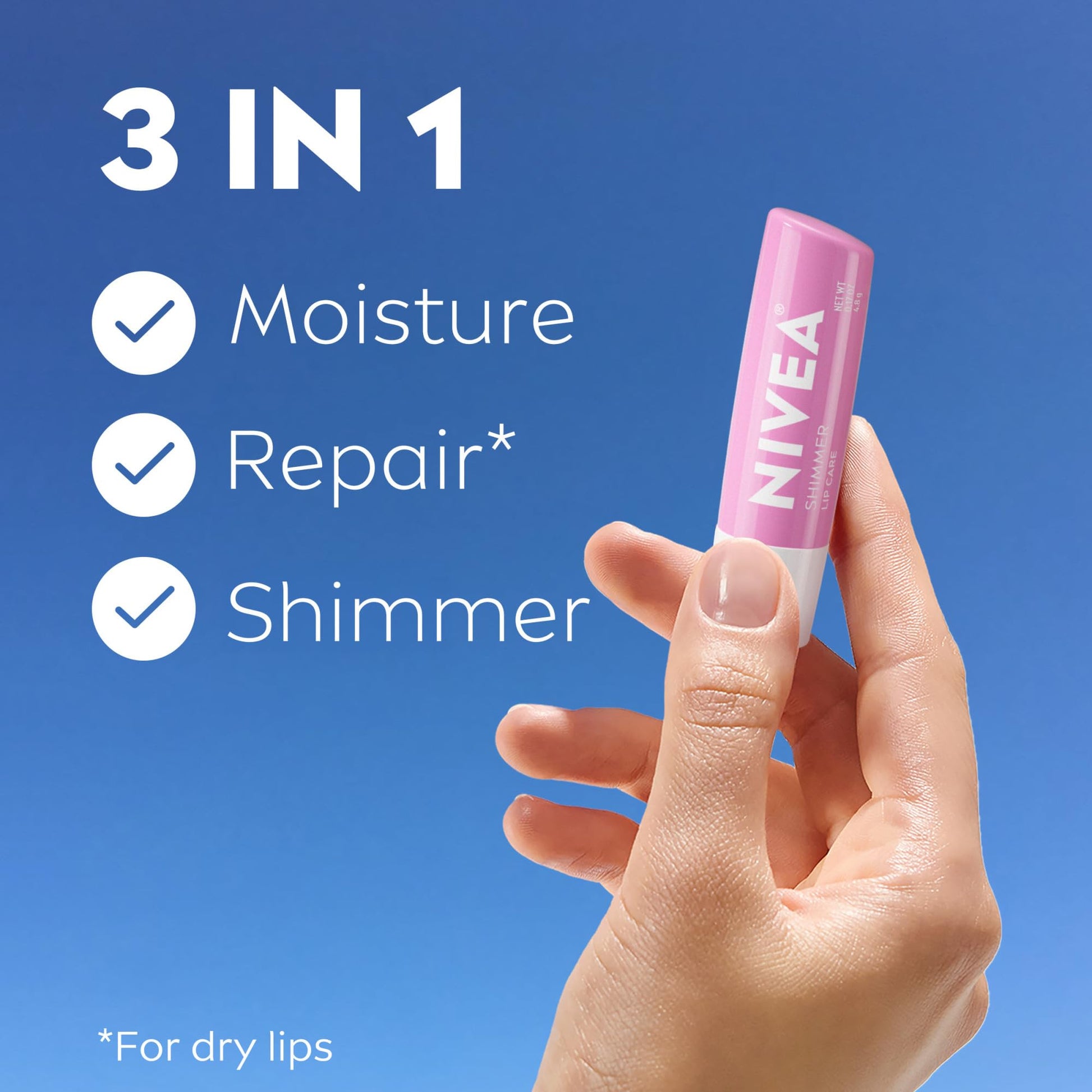 Bálsamo Labial NIVEA Shimmer Hidratante con Manteca de Karité y Aceite de Jojoba 4 Pack