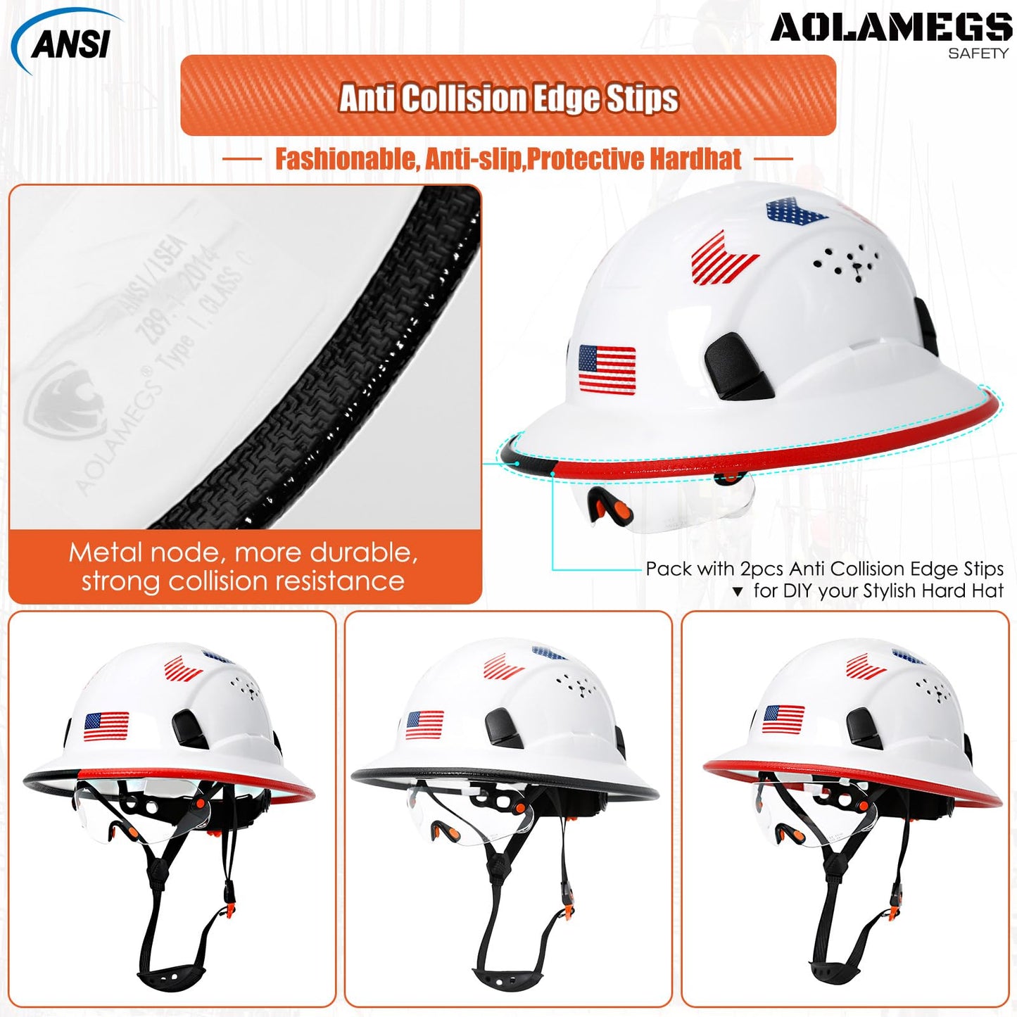 Cascos duros de borde completo con visera de construcción aprobados por OSHA - Cascos duros ventilados para hombres, Casco duro negro con correa para la barbilla, seguridad negro con visera tintada