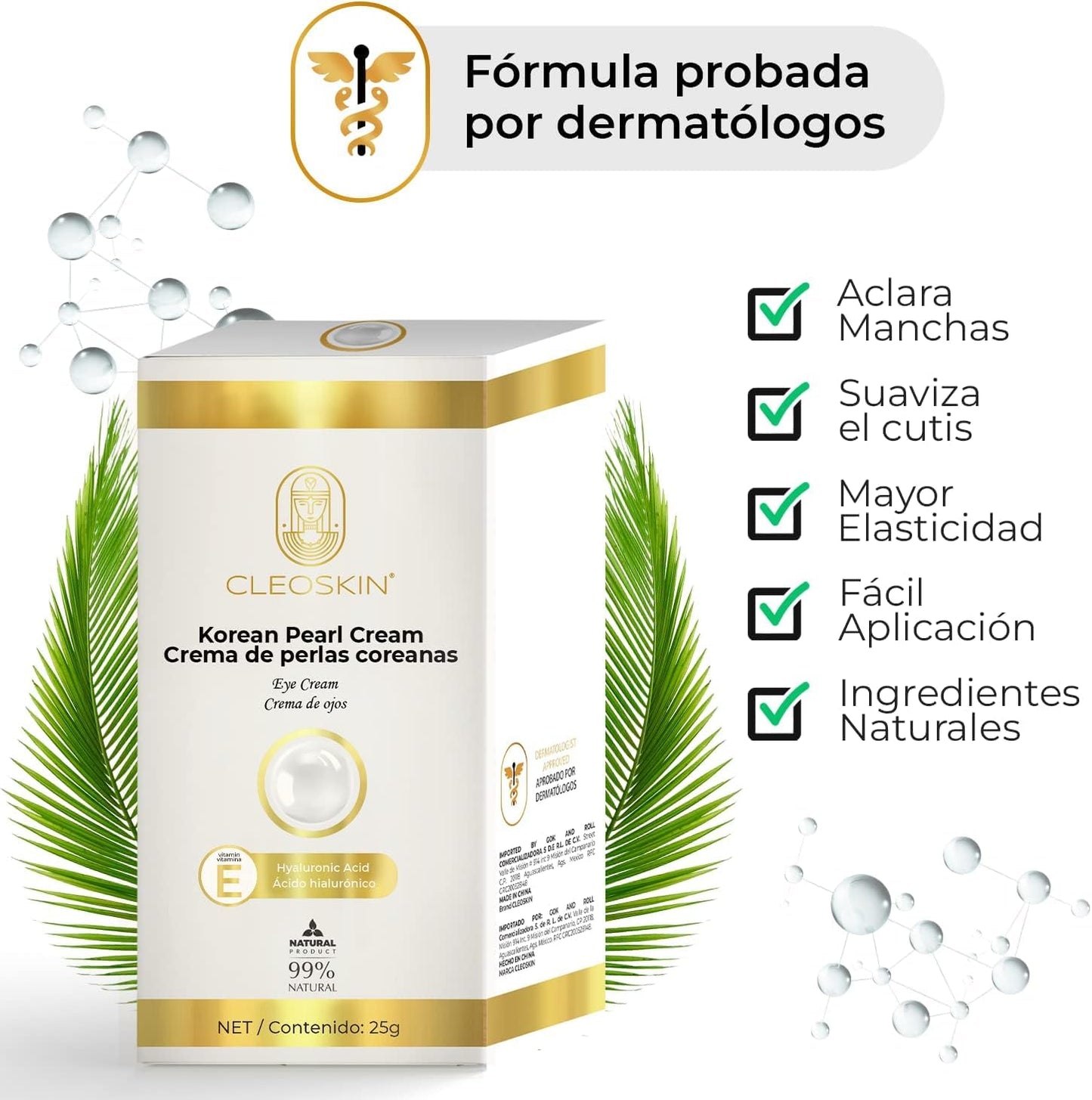 CLEOSKIN Crema contorno de ojos de Perlas Coreanas, elimina ojeras, iguala el tono de la piel, reafirmante, hidratante, skincare coreano, Belleza (1, 1, unidad)