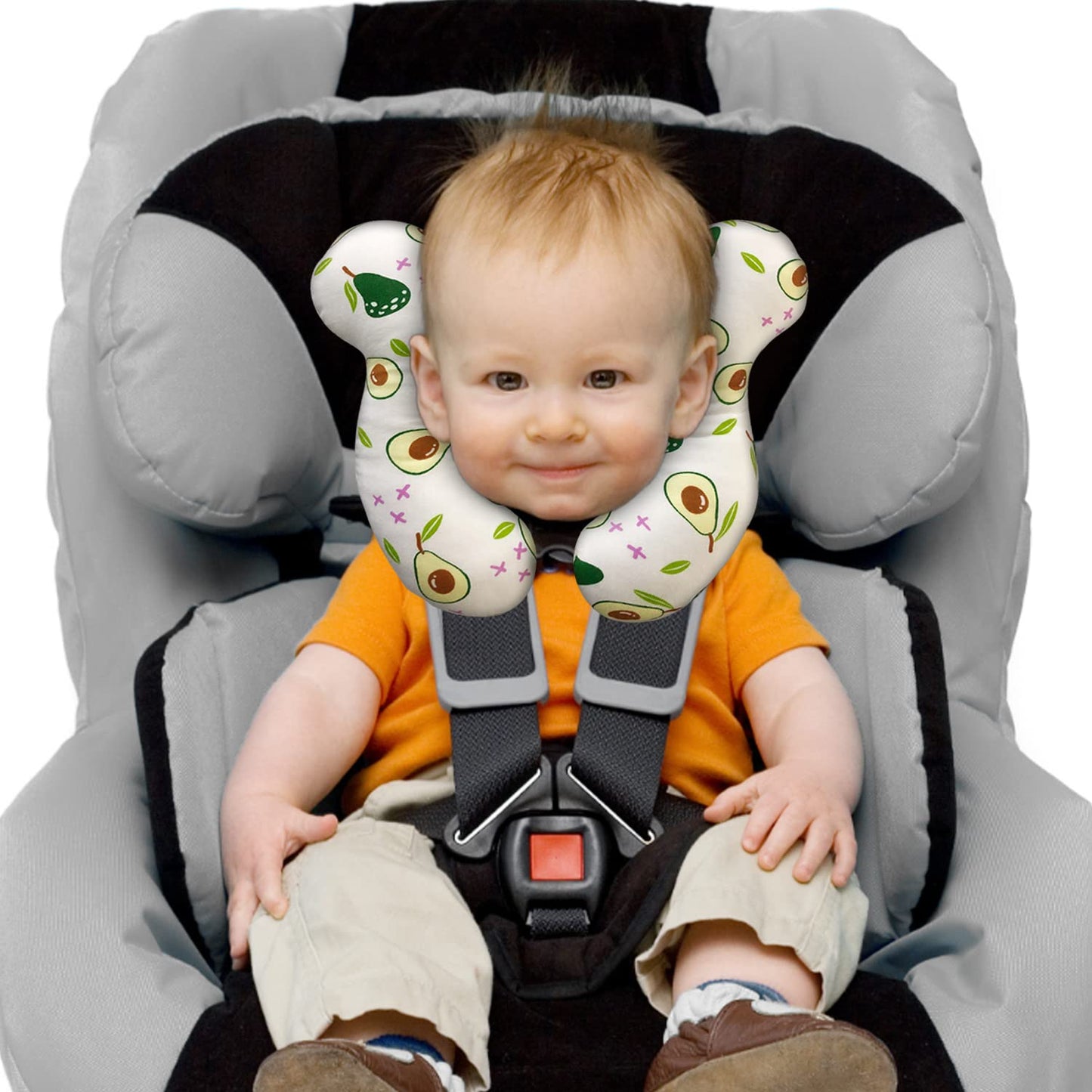 Almohada de viaje para bebé, cojín suave y agradable a la piel para asiento de coche, carriola y carriola (aguacate blanco)