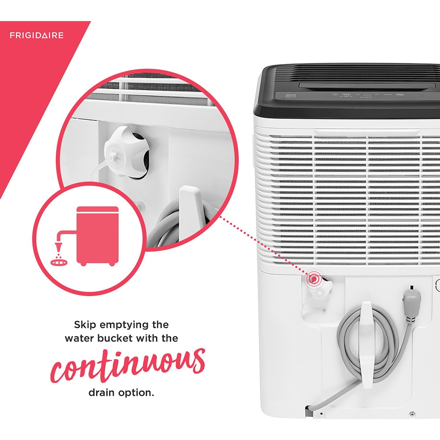 Frigidaire Deshumidificador portátil de 50 pintas para sótano, hogar y ático, 115 V, amortiguador silencioso de humedad para control de humedad con apagado automático y cubeta de agua extraíble/opción