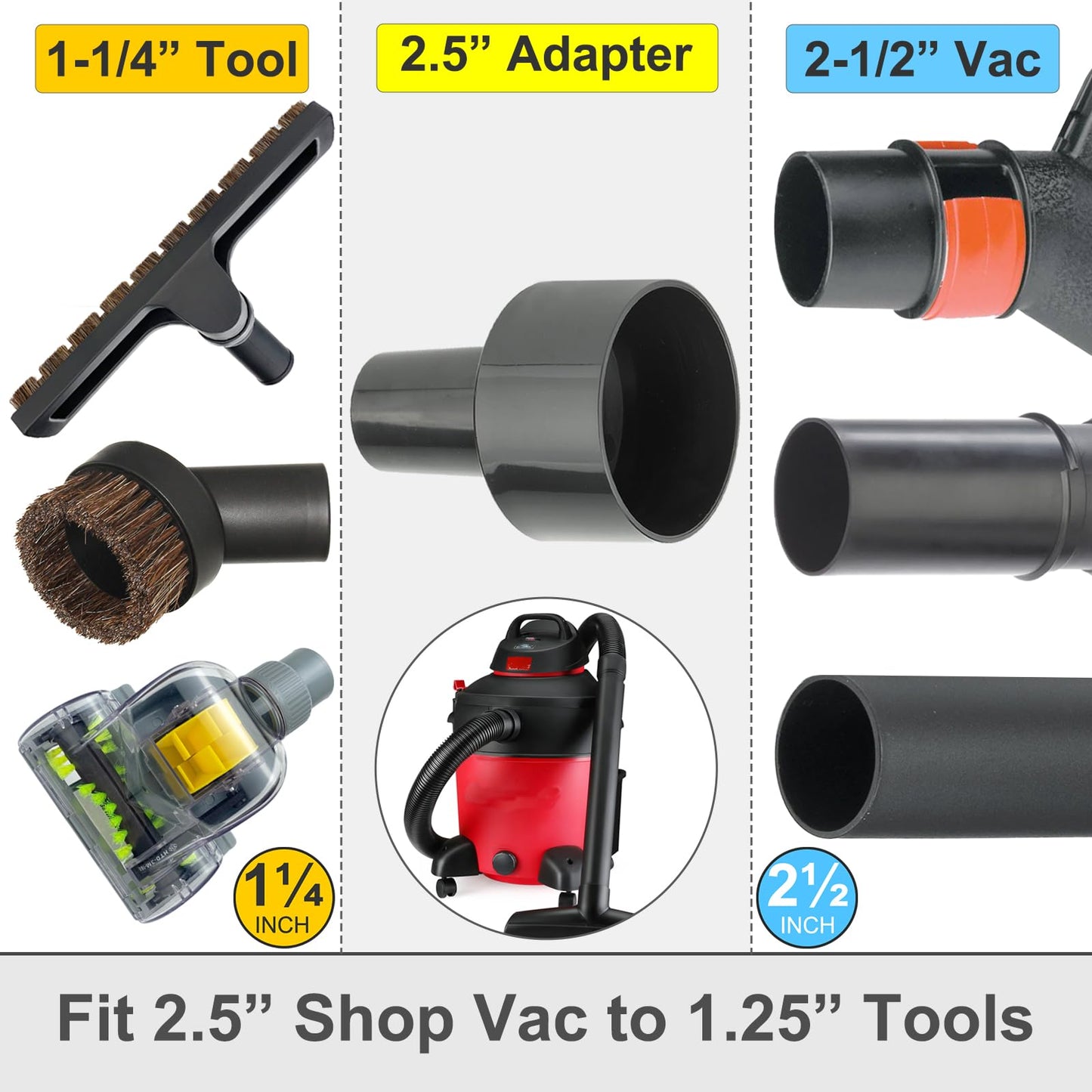 Adaptadores de Manguera Shop Vac Negro 2-1/2 Pulgadas a 1-1/4 Pulgadas Paquete de 2