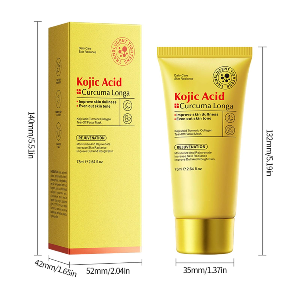 Mascarilla Facial Hidratante de Ácido Kójico, Cúrcuma y Colágeno – Gel Despegable para un Cutis Radiante, Lámina Transparente Hidratante con Brocha para Cuidado Diario de la Piel