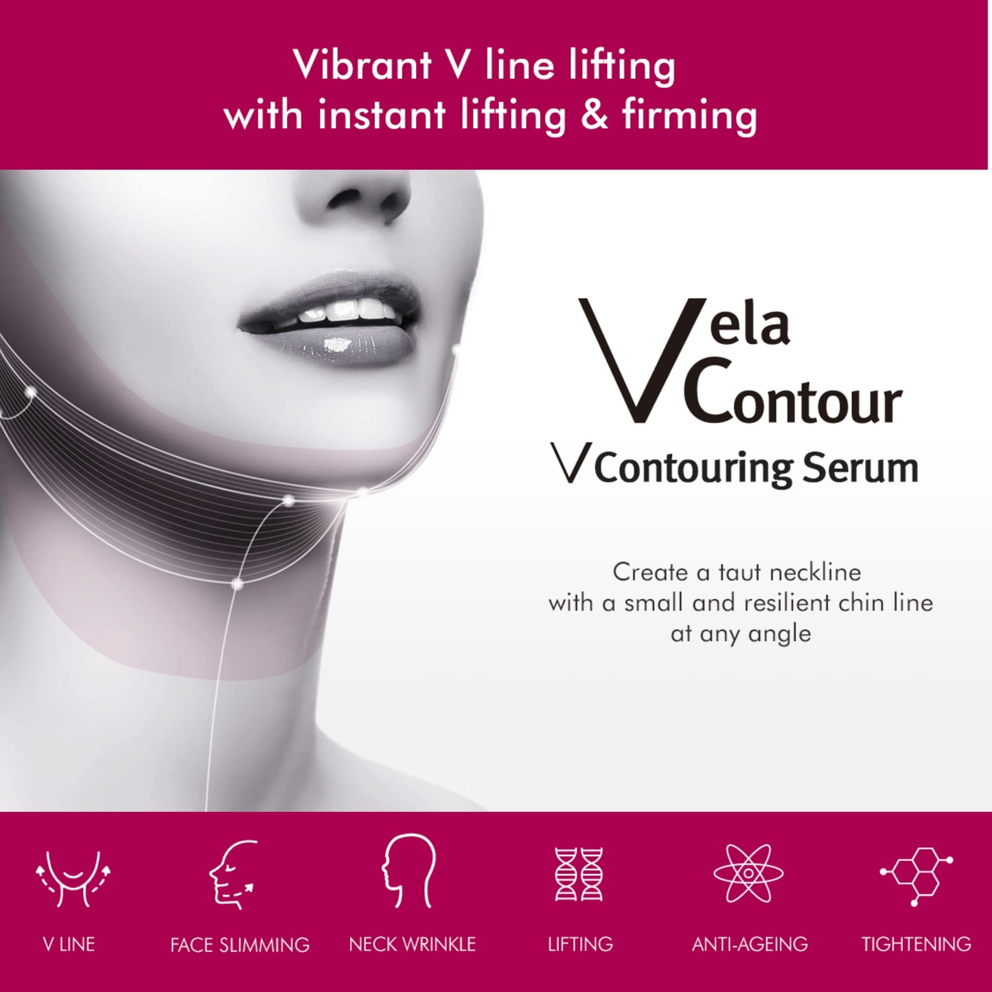 Neck Firming and Tightening, Lifting V line Serum, Chin contouring, Reduce Appearance of Double Chin, Loose and Sagging Skin. Vela Contour 30 Ml