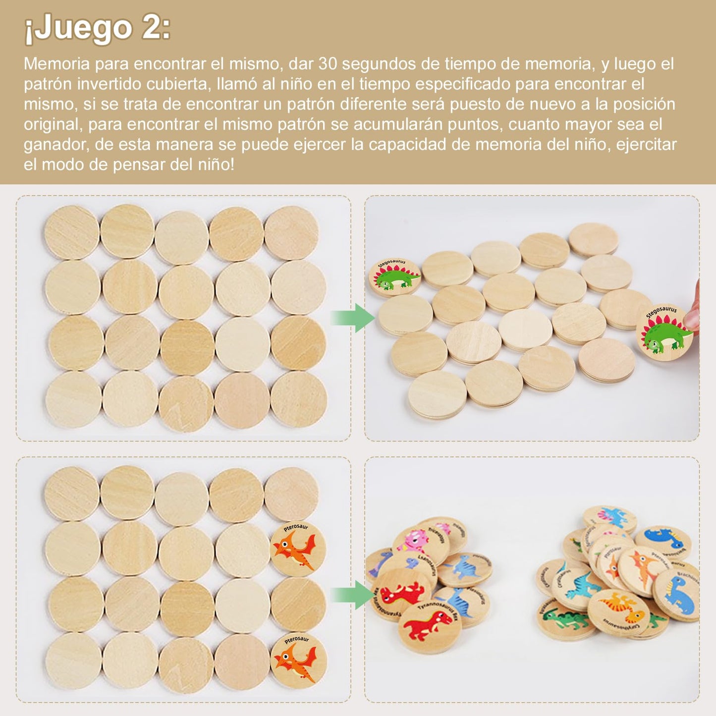 Juegos de Mesa, Juego de Memoria Para NiñOs, 24 Piezas Tarjetas A Juego de Dinosaurio Actividad Educativa, Sequence Juego de Mesa, Ejercitar La CoordinacióN Mano-Ojo y La Memoria(Verde Dinosaurios)