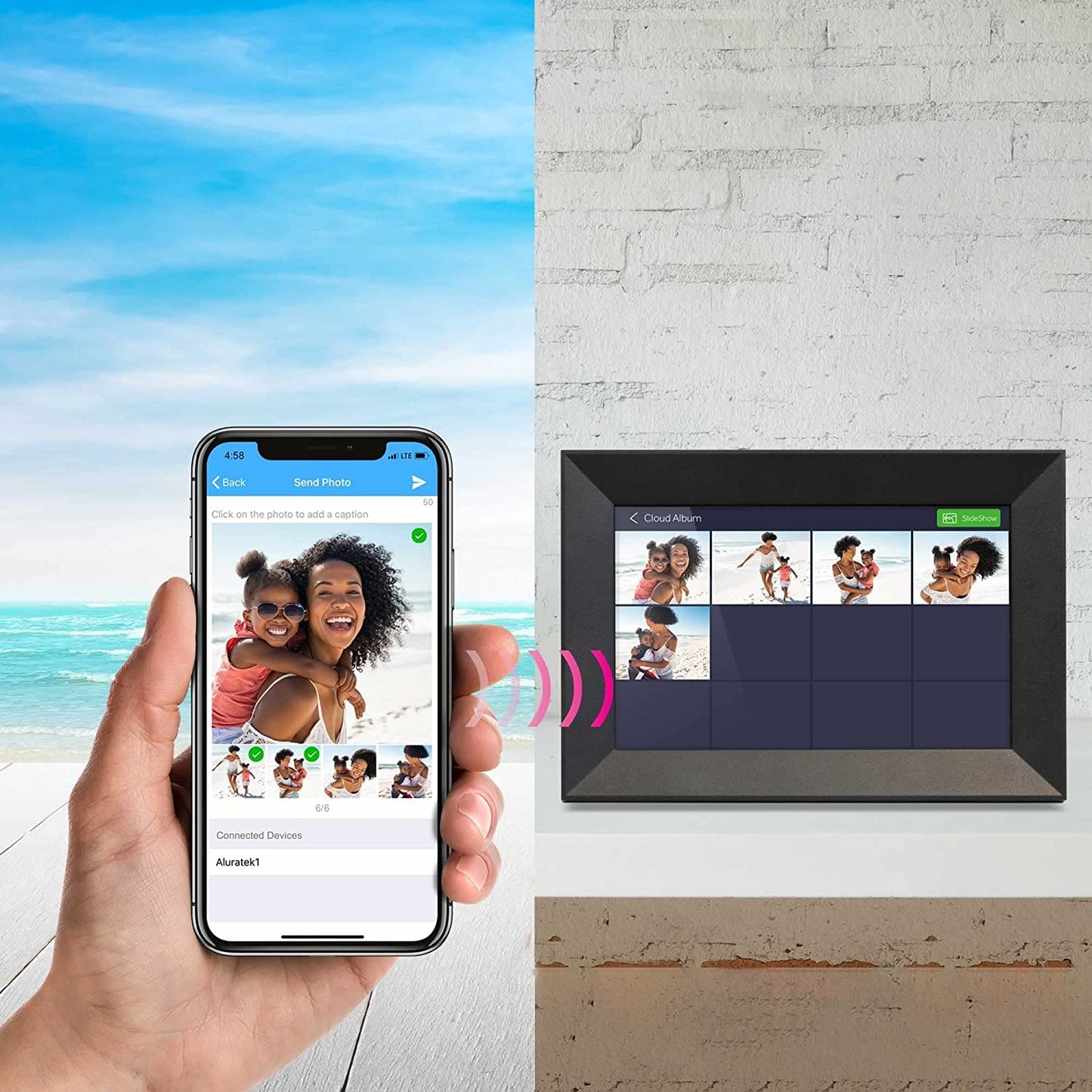 Aluratek Marco de Fotos Digital con visualización táctil WiFi de 10 Pulgadas con Memoria Interna de 8 GB (ASHDPWM10S)