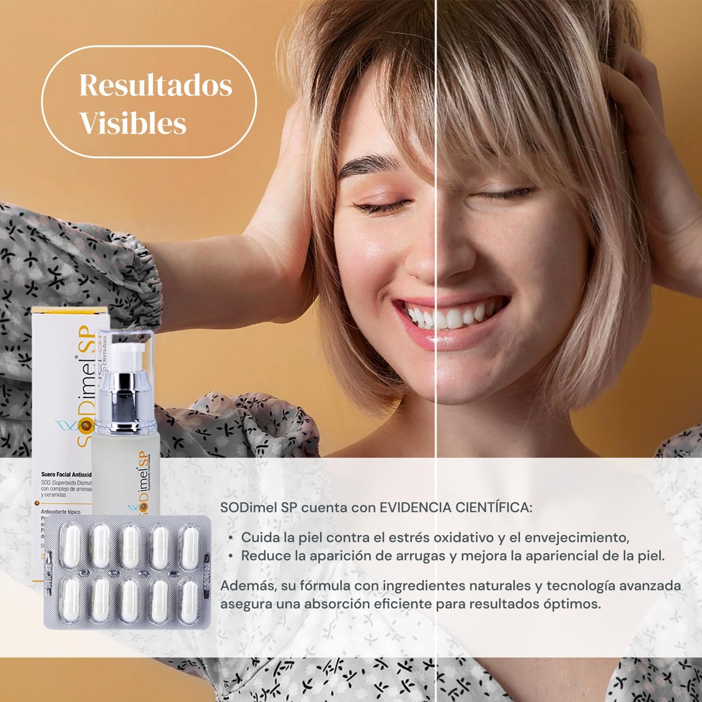 SODIMEL Pack Antioxidante: 60 Capsulas Antioxidantes + Suero Facial 30 Gr | Protección Contra Contaminación, Estrés Oxidativo, Rayos UV | Previene Daños Solares, Nutre e Hidrata la Piel