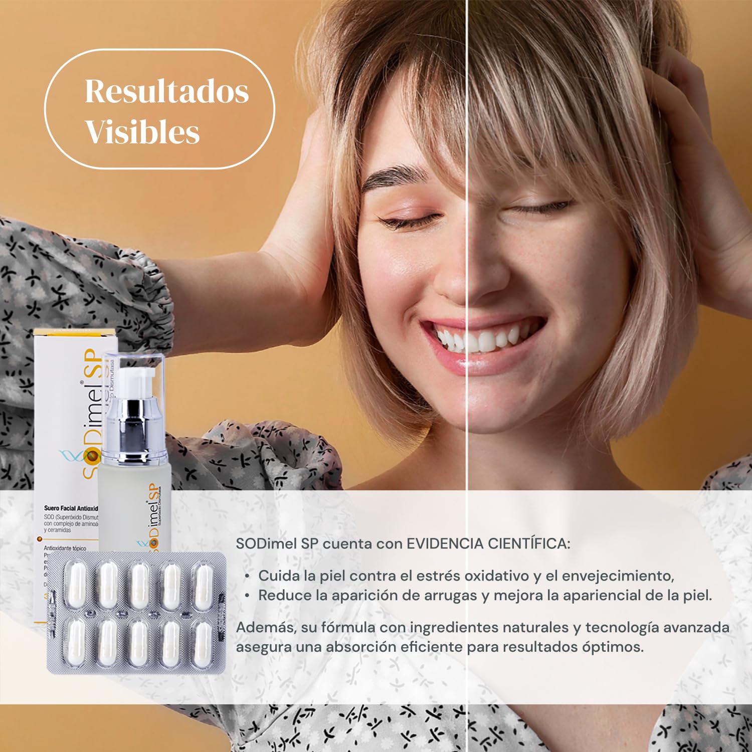 SODIMEL Pack Antioxidante: 60 Capsulas Antioxidantes + Suero Facial 30 Gr | Protección Contra Contaminación, Estrés Oxidativo, Rayos UV | Previene Daños Solares, Nutre e Hidrata la Piel