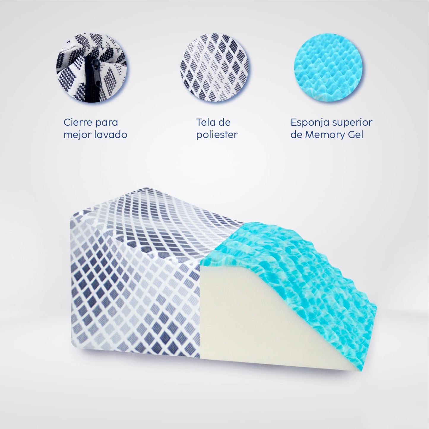 Almohada de Elevación DR JOOHN Snow con Memory Gel y Funda de Algodón-Poliéster