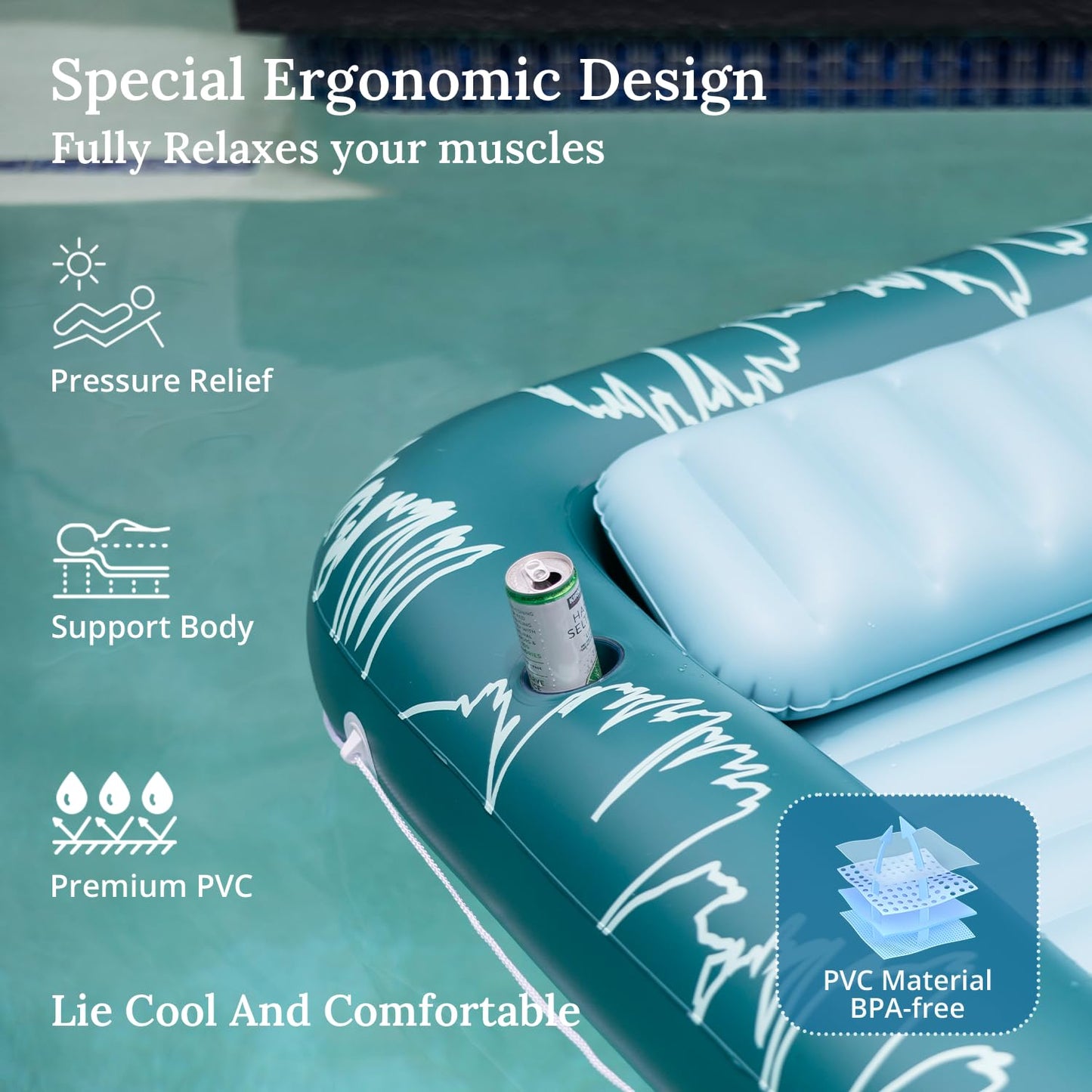 Sunrio Tanning Pool for Adults and Kids Inflatable Tanning Pool with Pillow Lounger Float Designed with Cup Holders Tanning Lounger for Pool Beach Lakeside Backyard Sunbathing Large