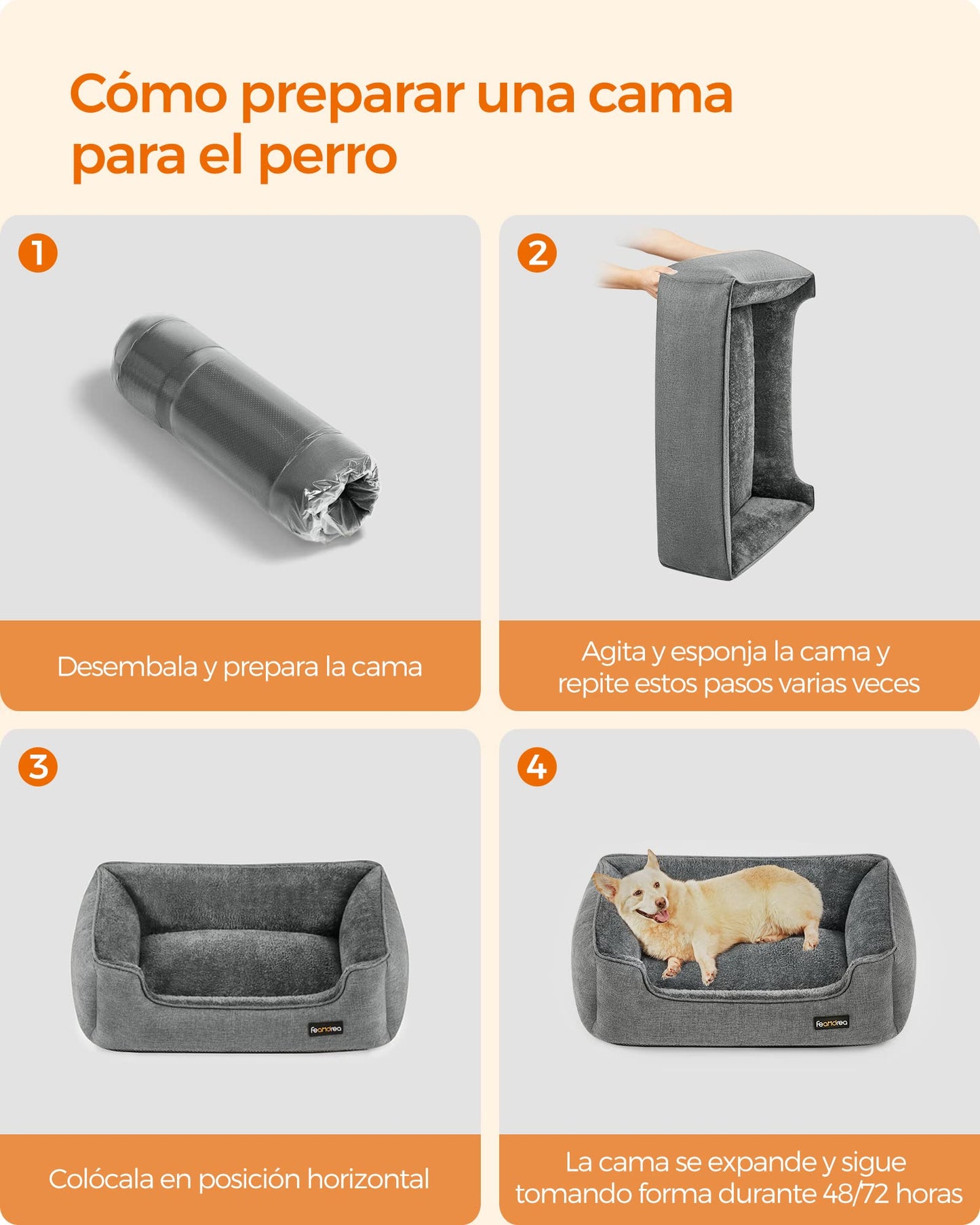 Feandrea Cama para Perros, Sofá para Mascotas, 90 x 75 x 25 cm, Bordes Elevados, L, para Perros Medianos, Gris Claro MPGW11GG