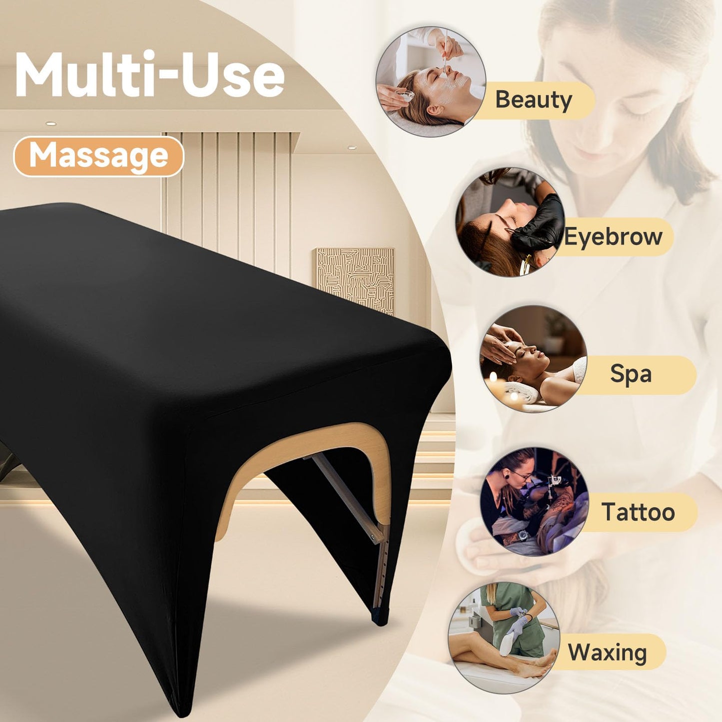 Funda elástica para cama de pestañas, funda negra para mesa de masajes, hecha de 90% poliéster y 10% elastano, juego de sábanas de spa sin olor para cama de extensión de pestañas o mesa de masajes
