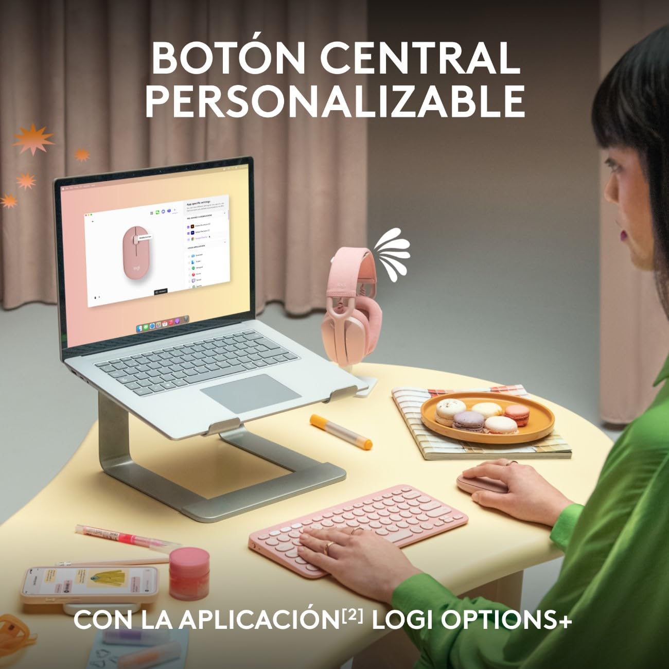 Logitech Pebble Mouse 2 M350s, estilizado Mouse inalámbrico Bluetooth, Ligero, Personalizable, clicks discretos, Easy-Switch, Windows, macOS, iPadOS, Android, ChromeOS - Rosa
